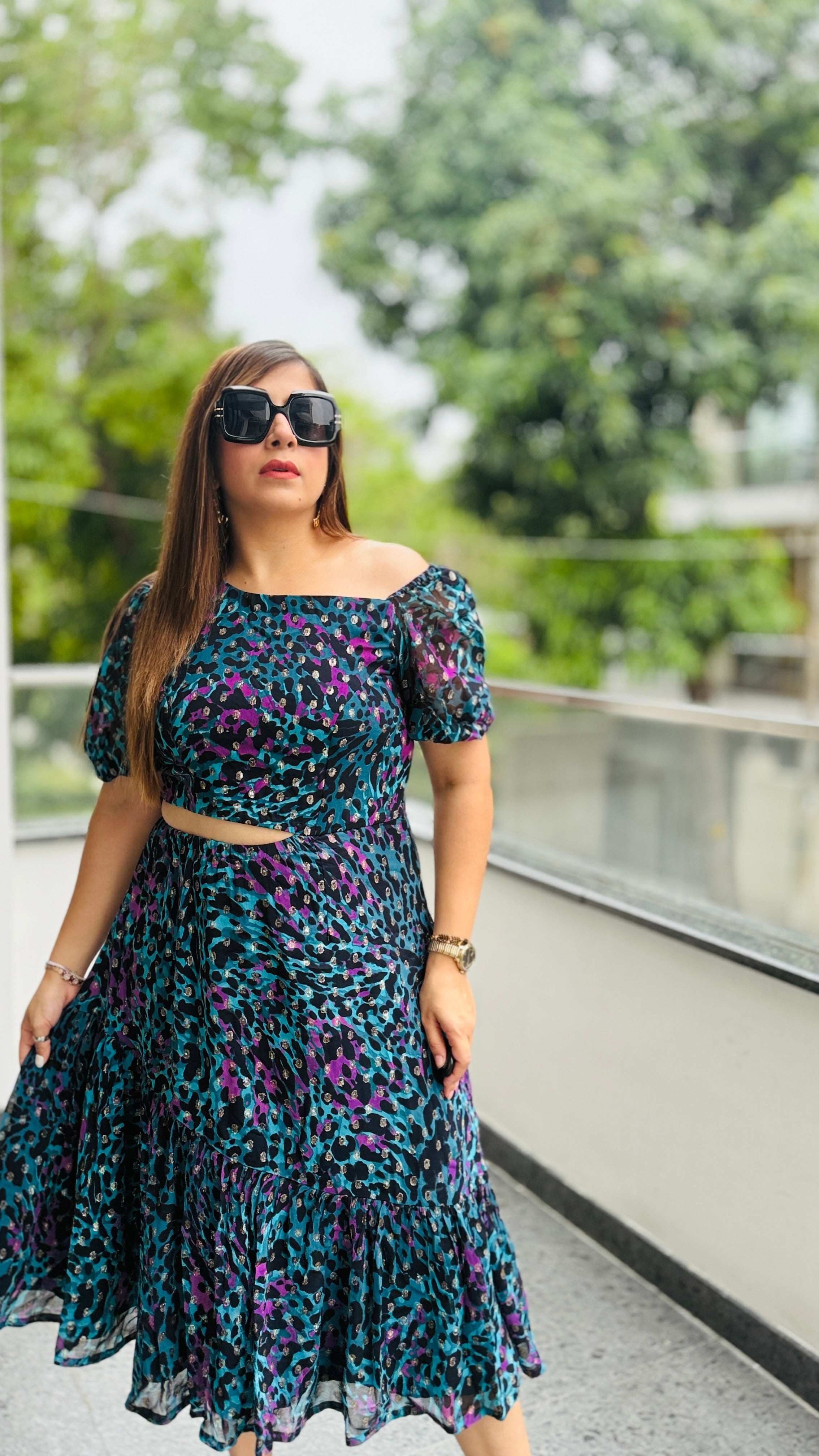 Teal Cheetah Midi Dress