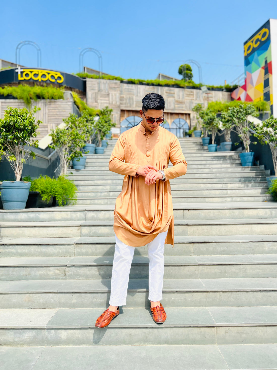 Menswear Brown Drape Kurta