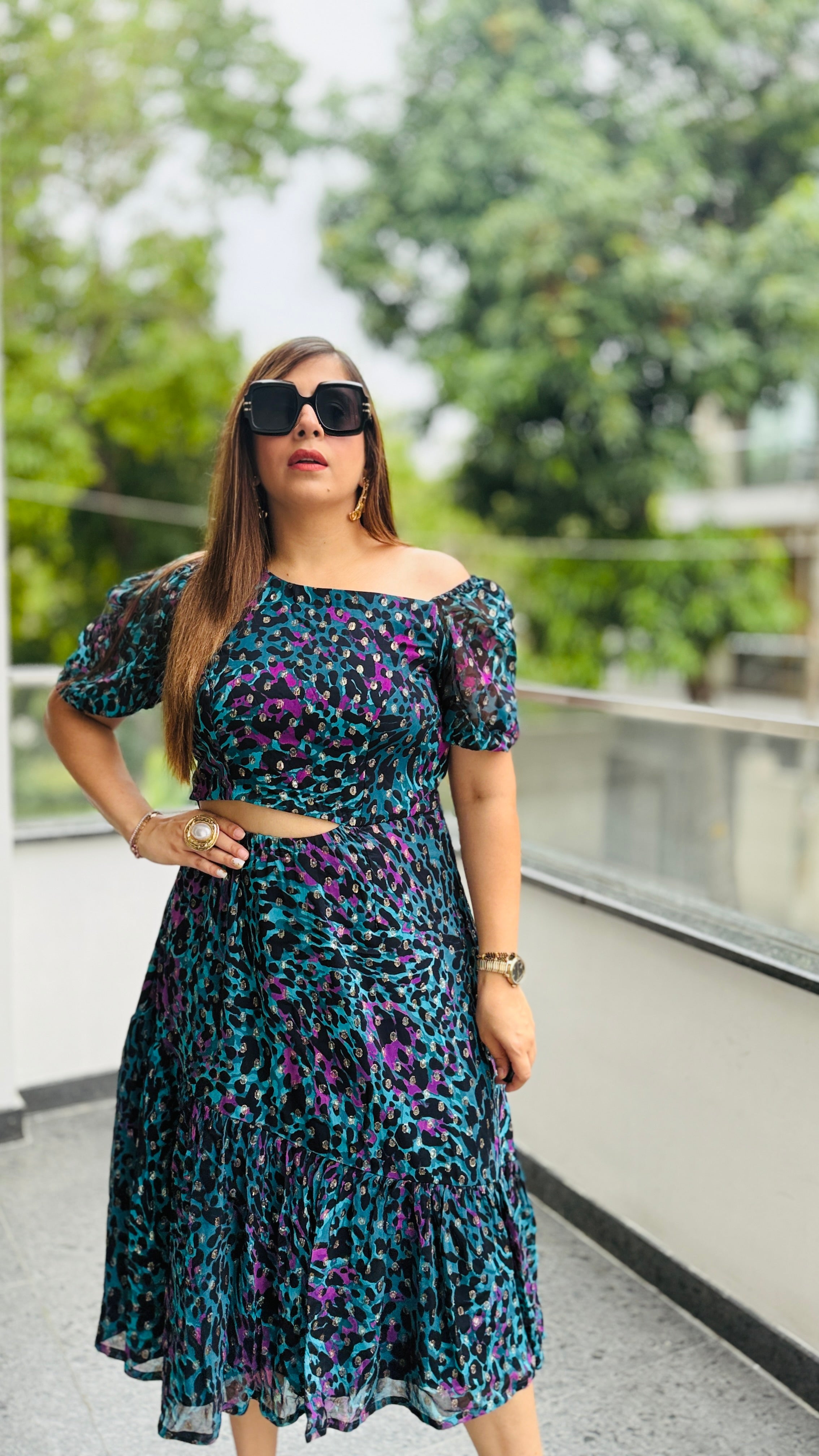 Teal Cheetah Midi Dress