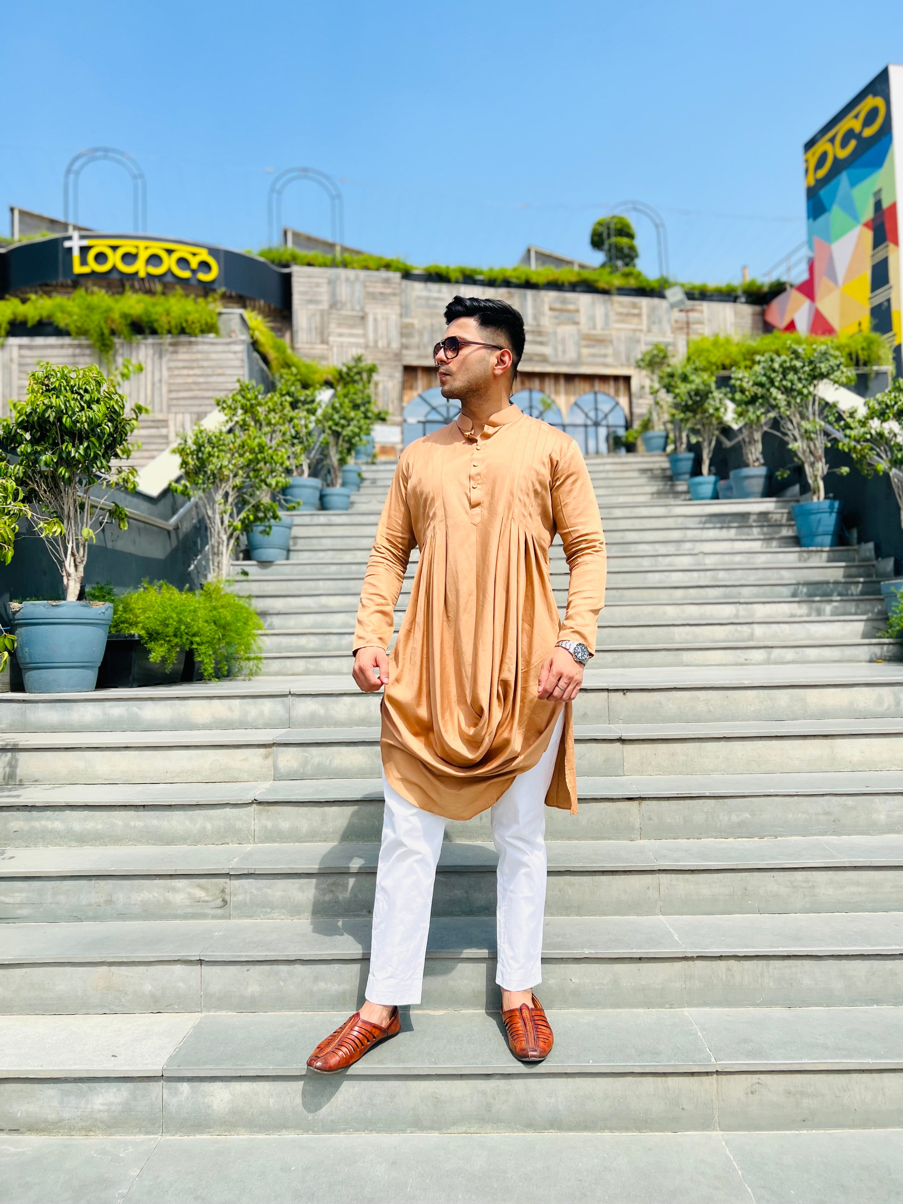 Menswear Brown Drape Kurta