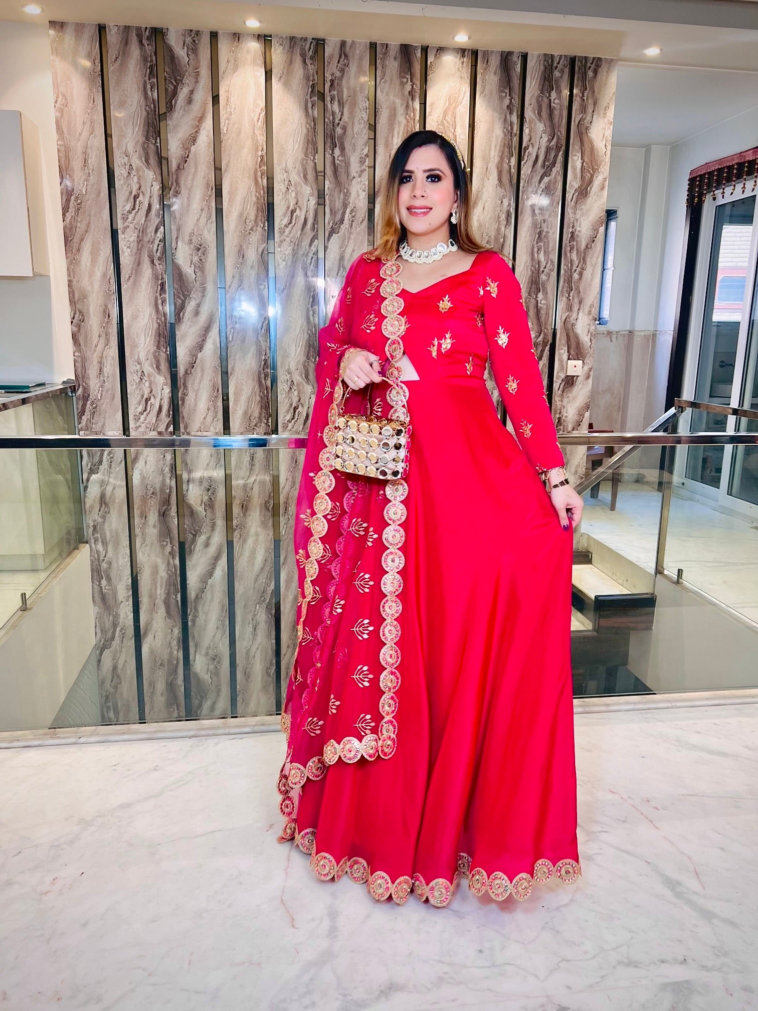 Hot Pink Crepe Anarkali