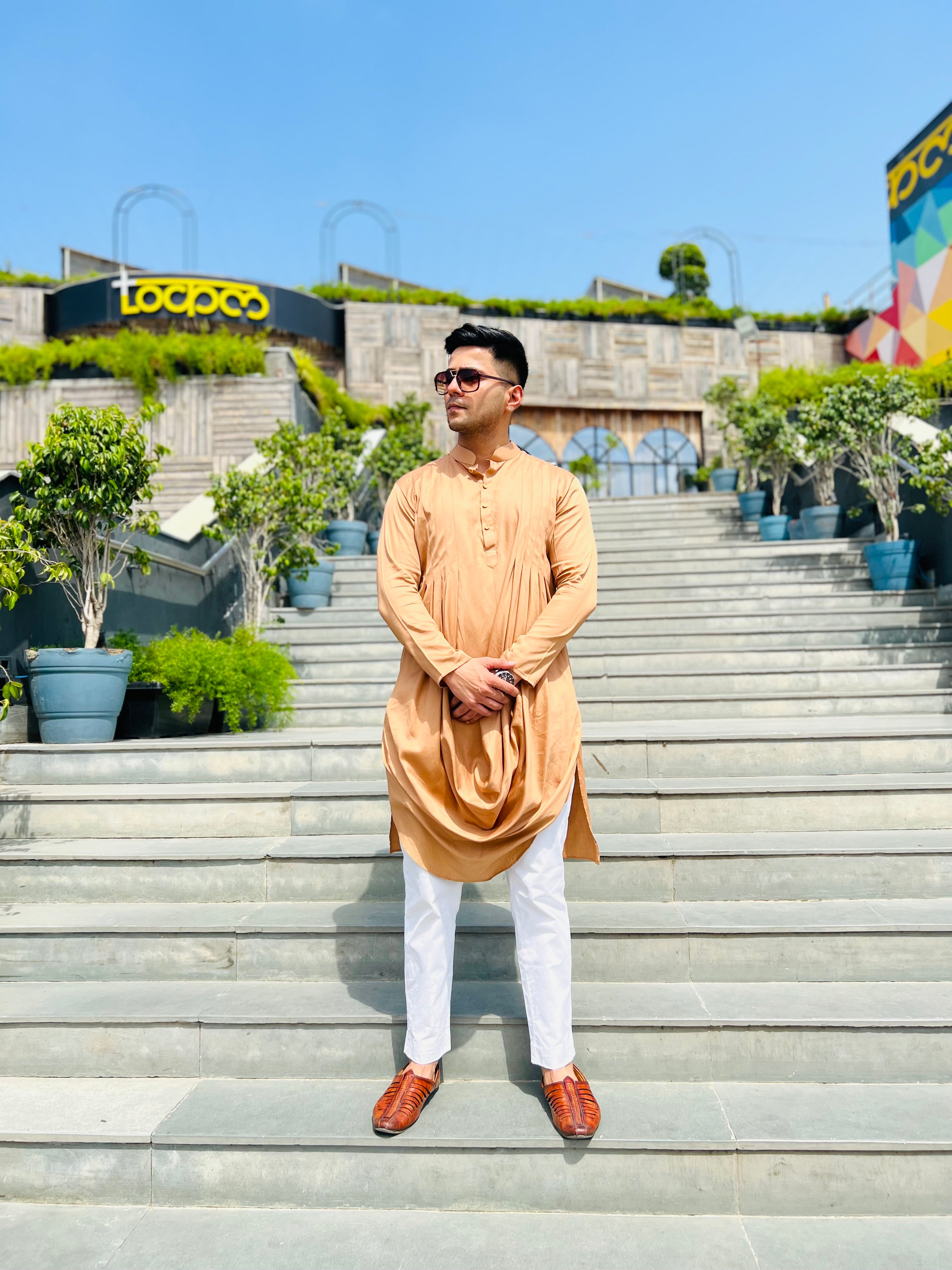 Menswear Brown Drape Kurta