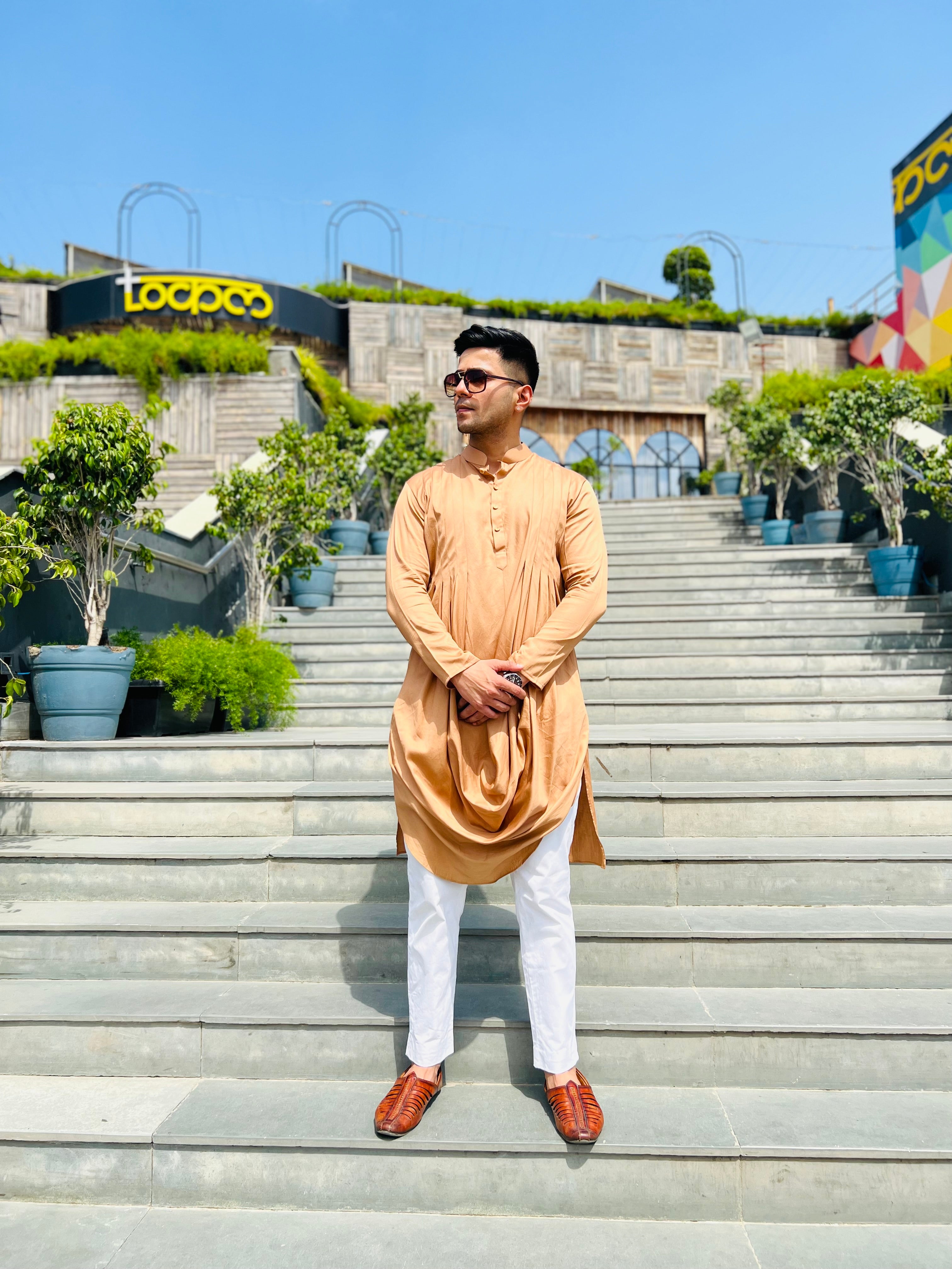 Menswear Brown Drape Kurta