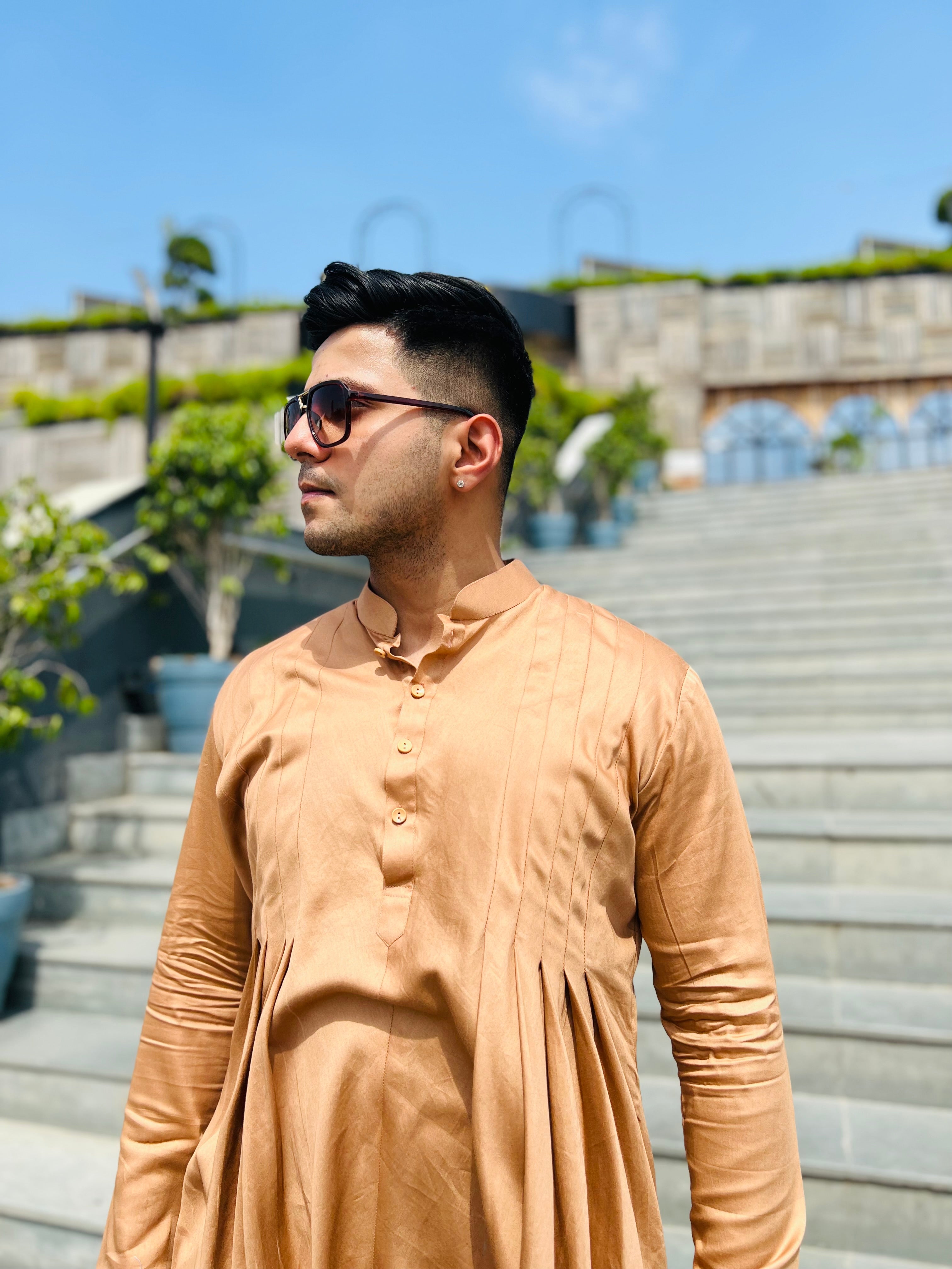 Menswear Brown Drape Kurta
