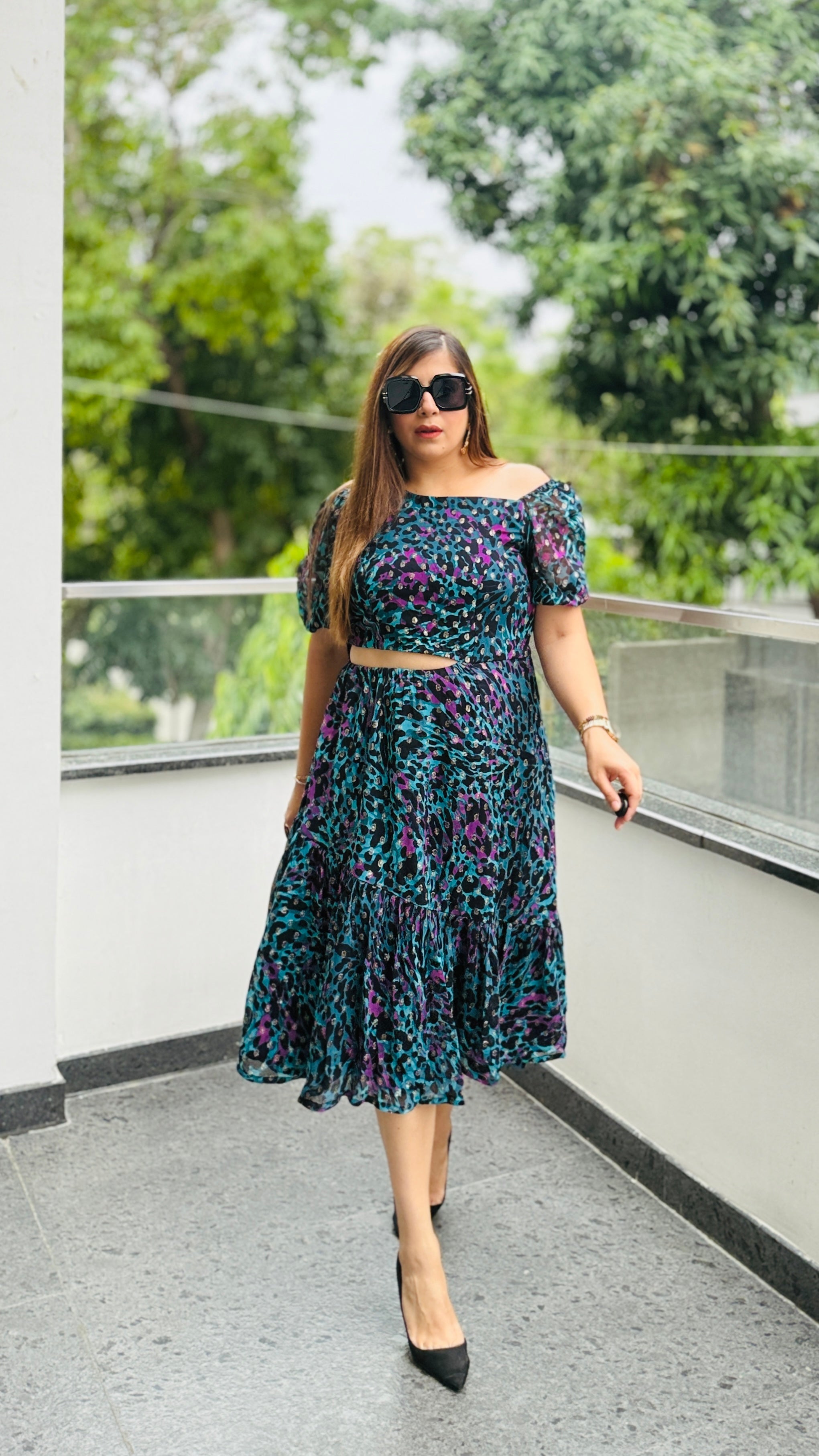 Teal Cheetah Midi Dress