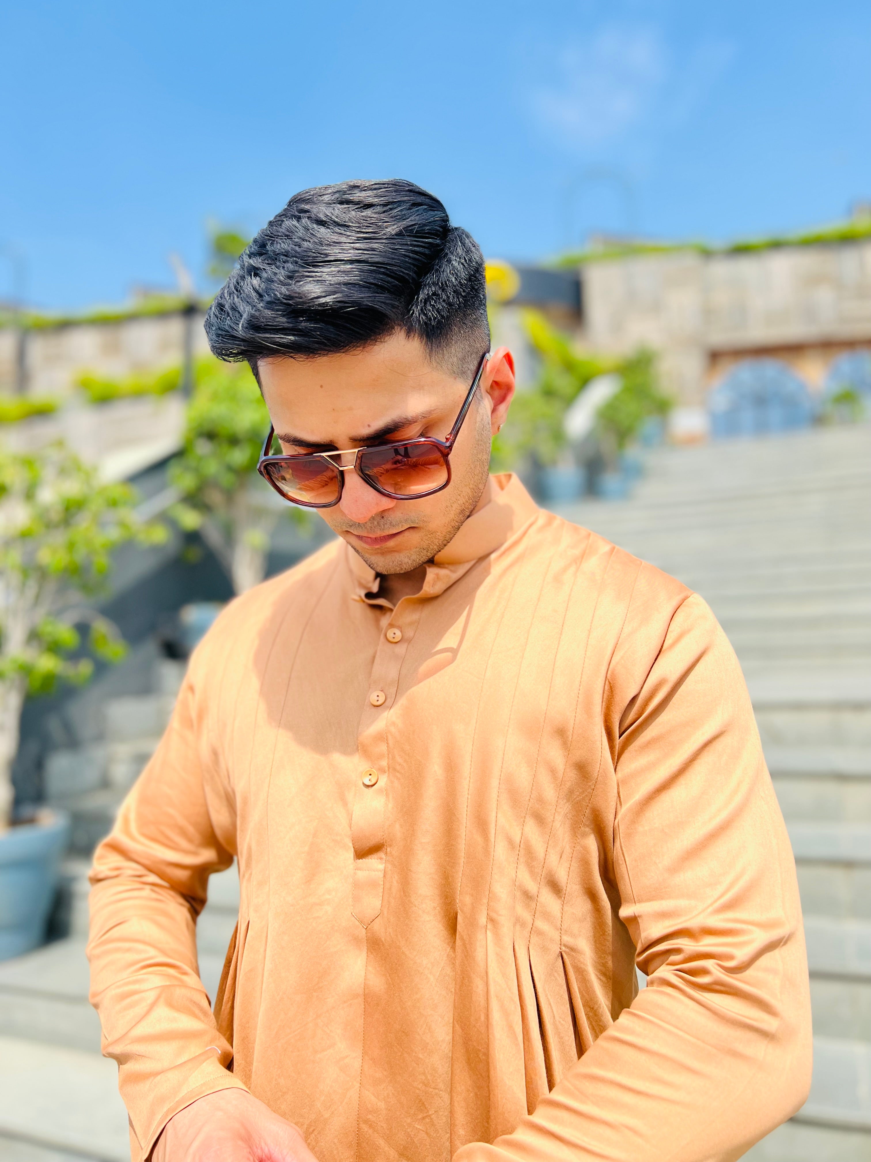 Menswear Brown Drape Kurta