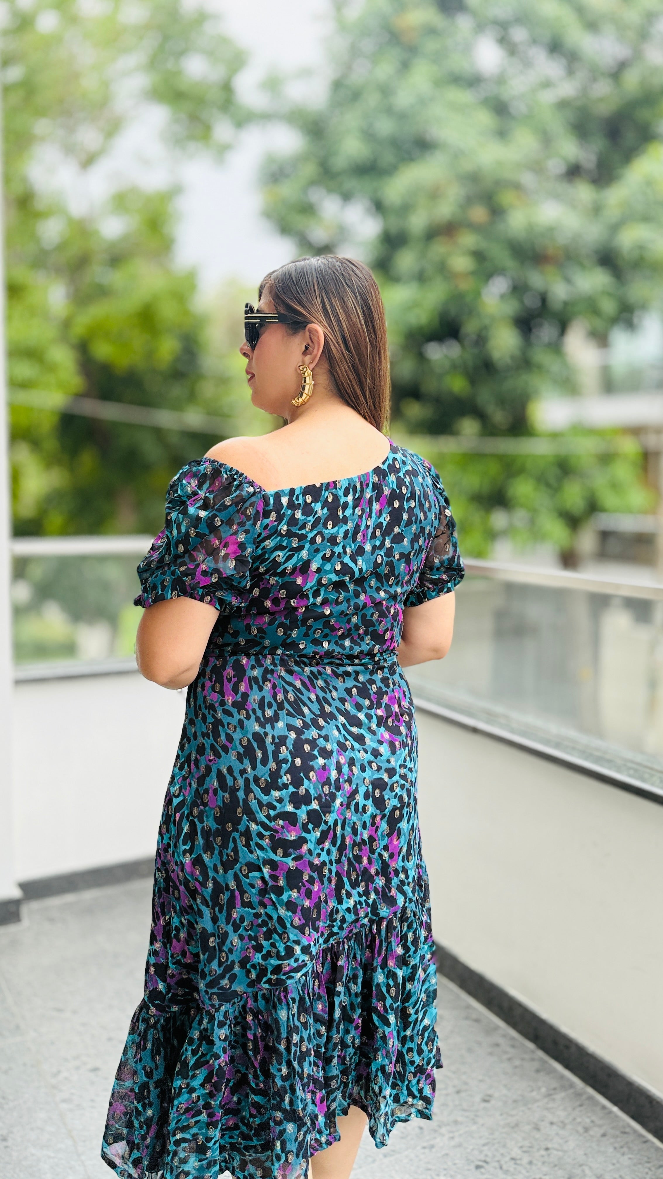 Teal Cheetah Midi Dress