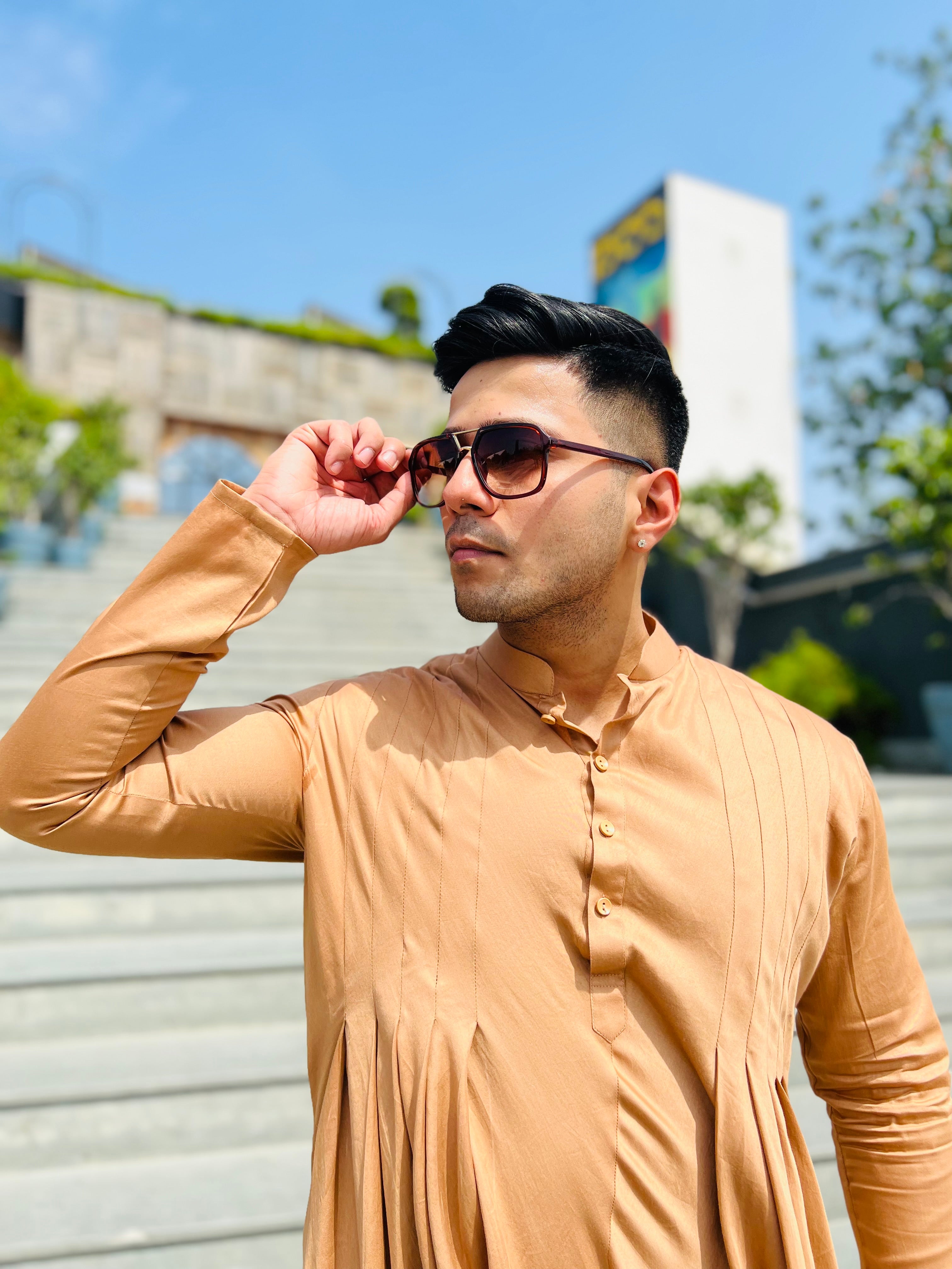 Menswear Brown Drape Kurta