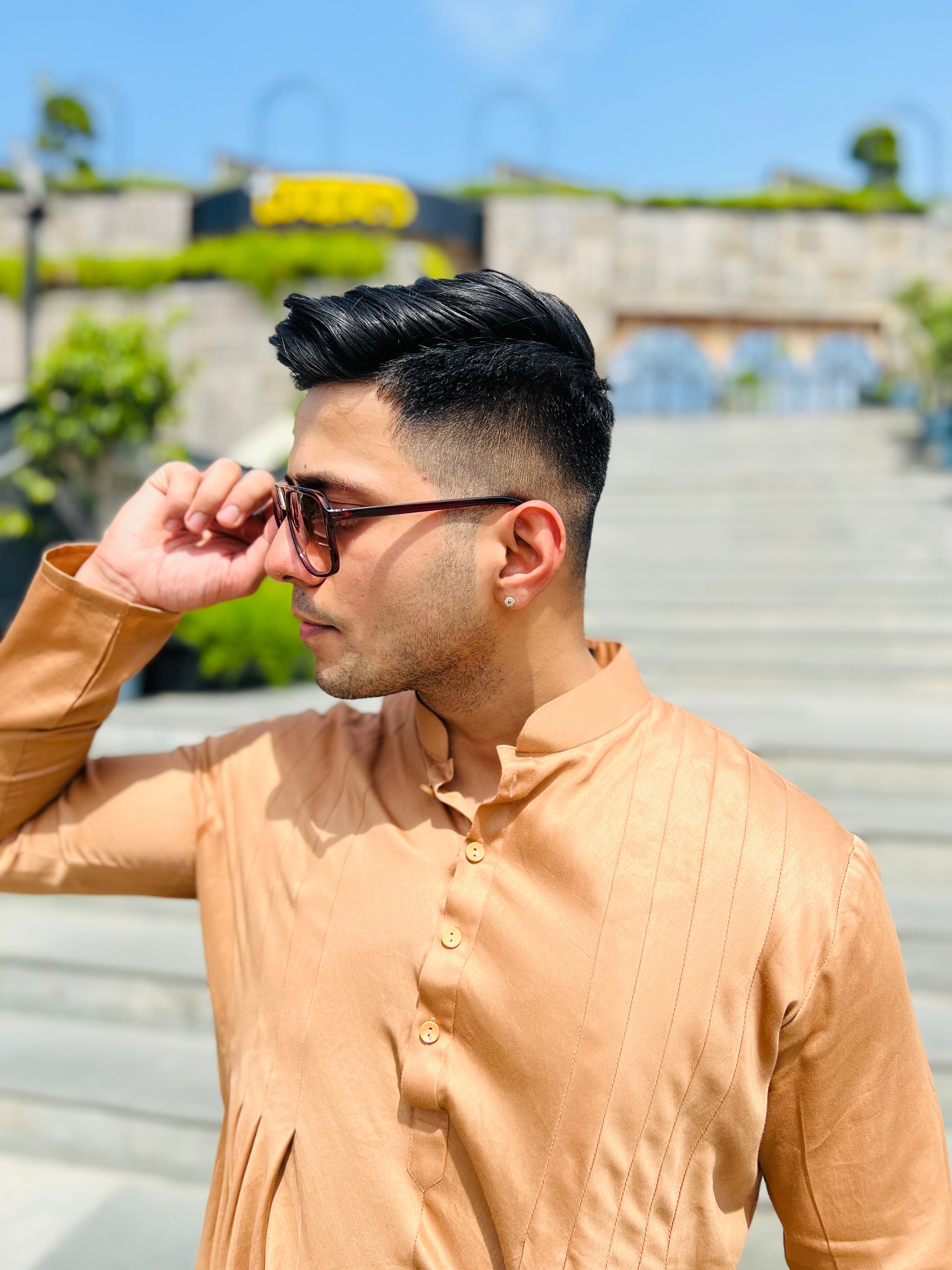 Menswear Brown Drape Kurta