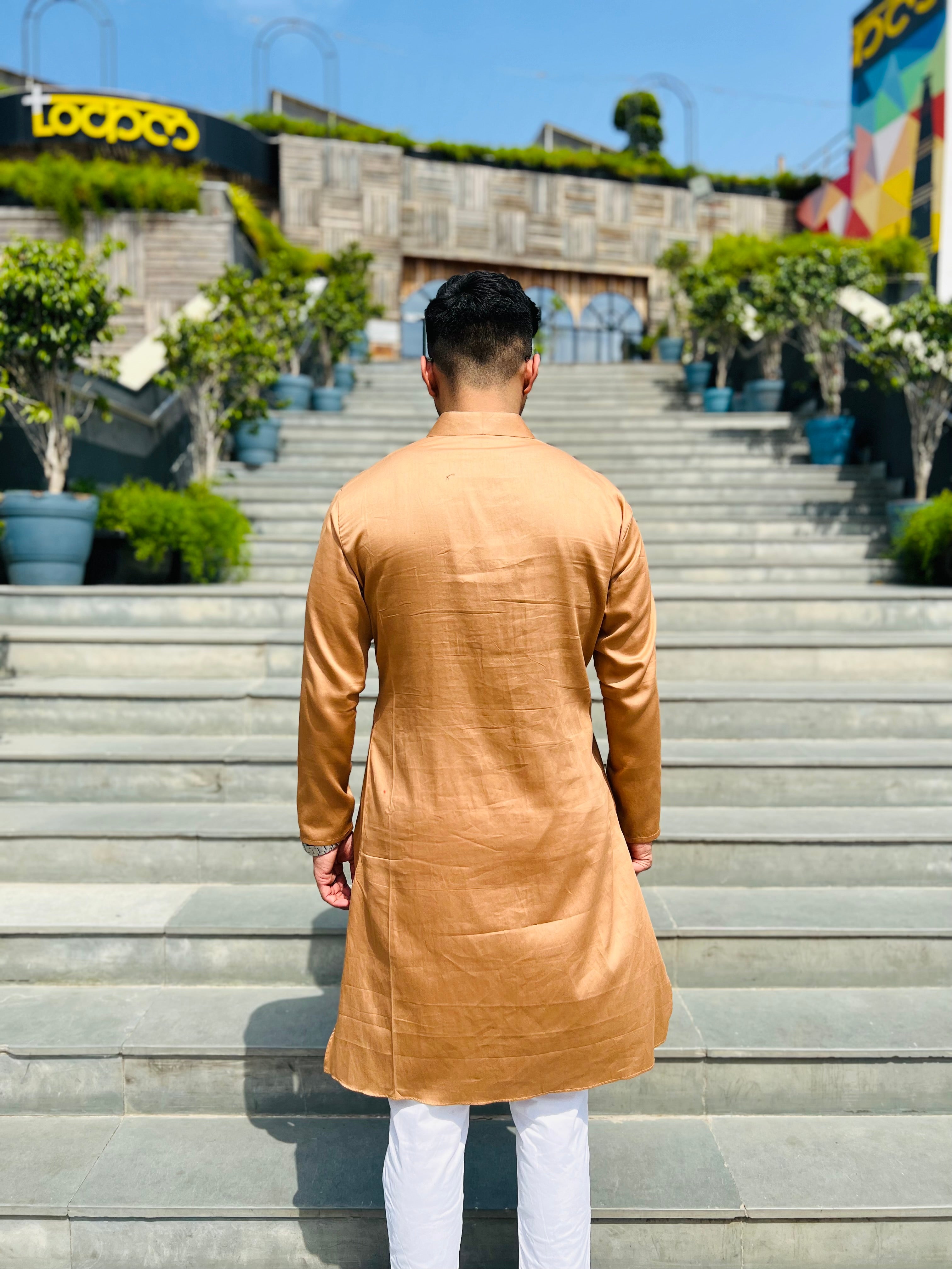 Menswear Brown Drape Kurta