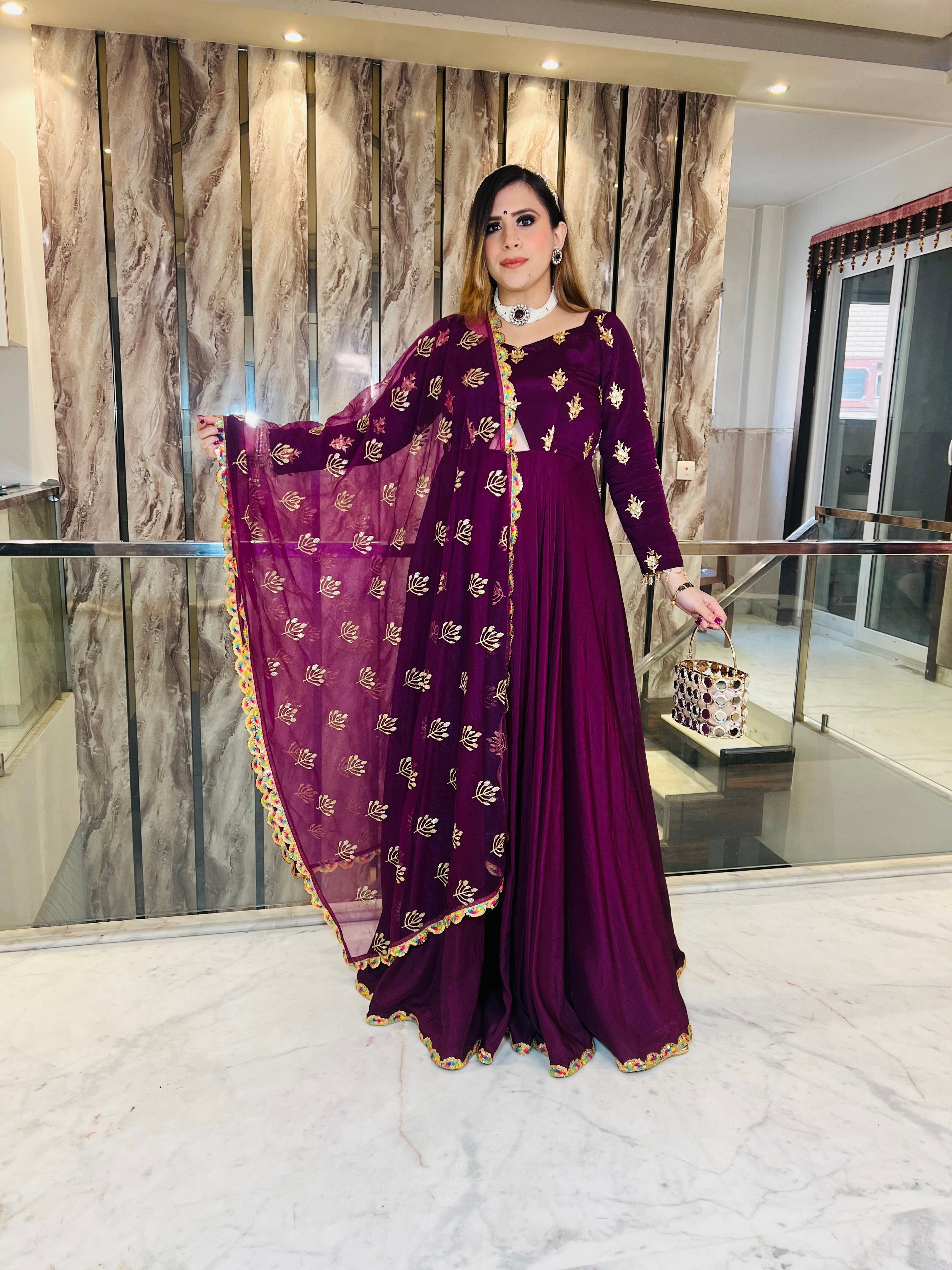Wine Crepe Anarkali