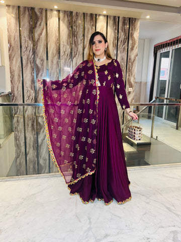 Wine Crepe Anarkali