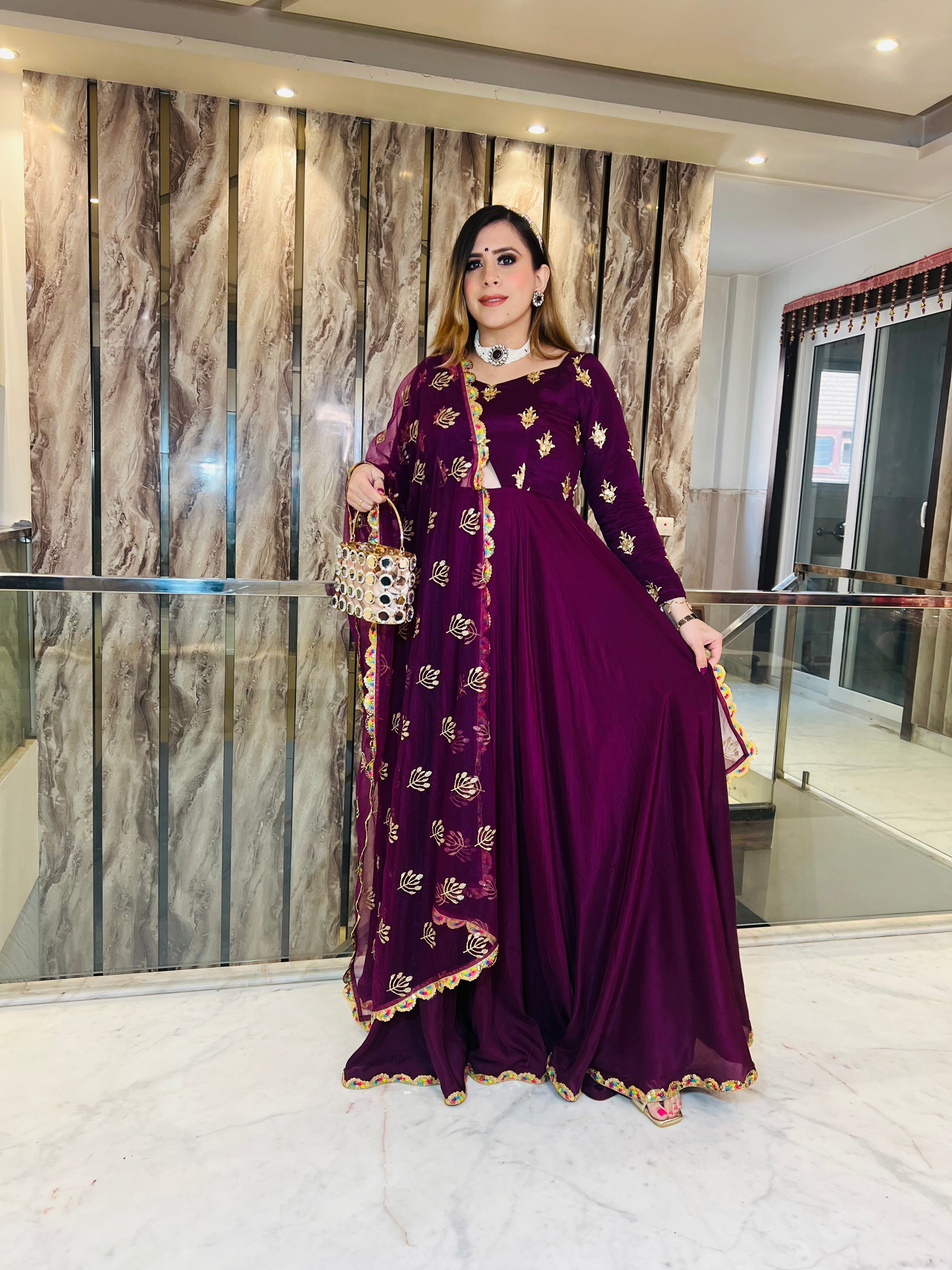 Wine Crepe Anarkali