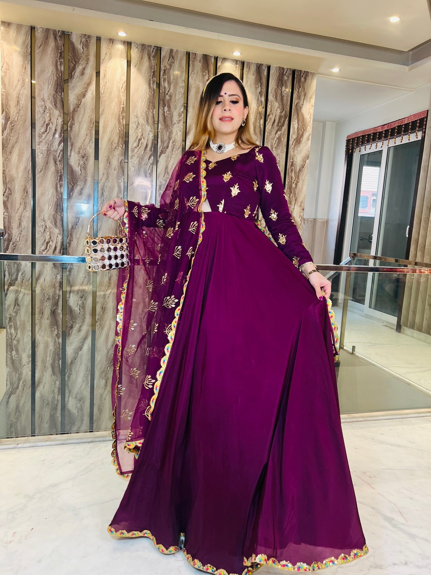 Wine Crepe Anarkali