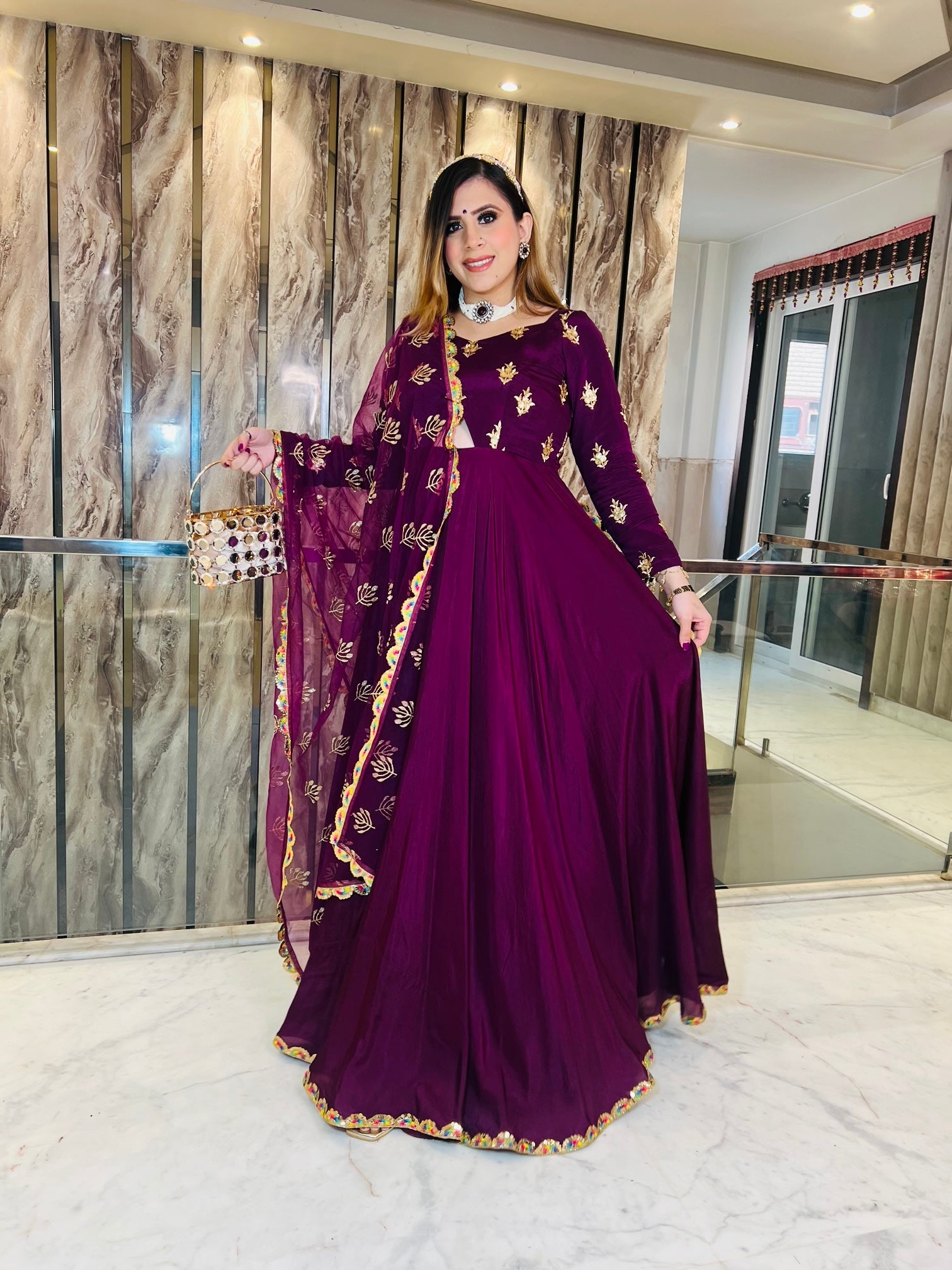 Wine Crepe Anarkali