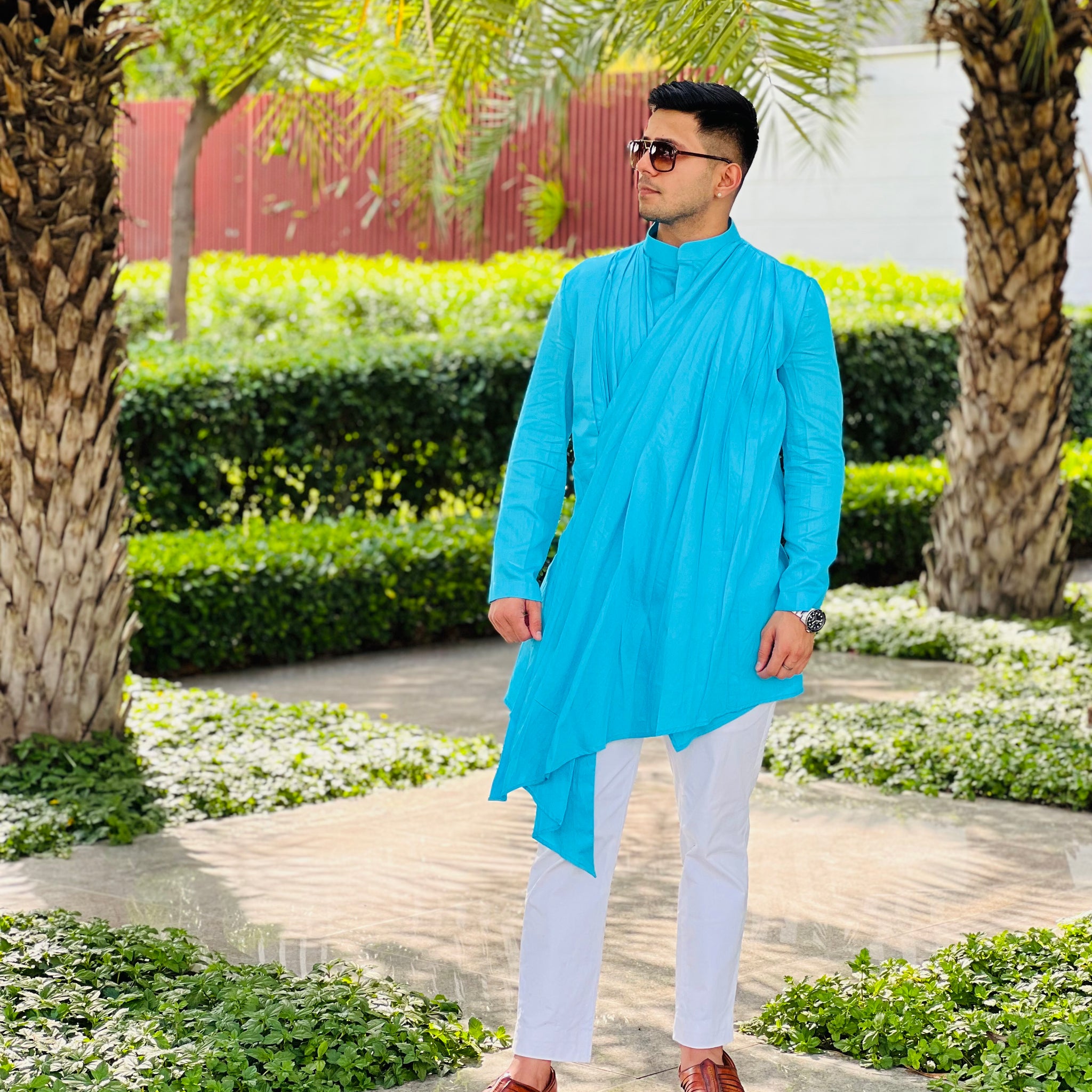 Menswear Turqouise Drape Kurta
