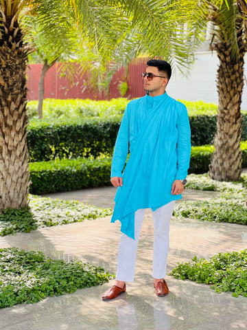 Menswear Turqouise Drape Kurta