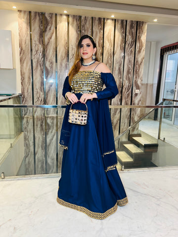 Navy Blue Silk Anarkali