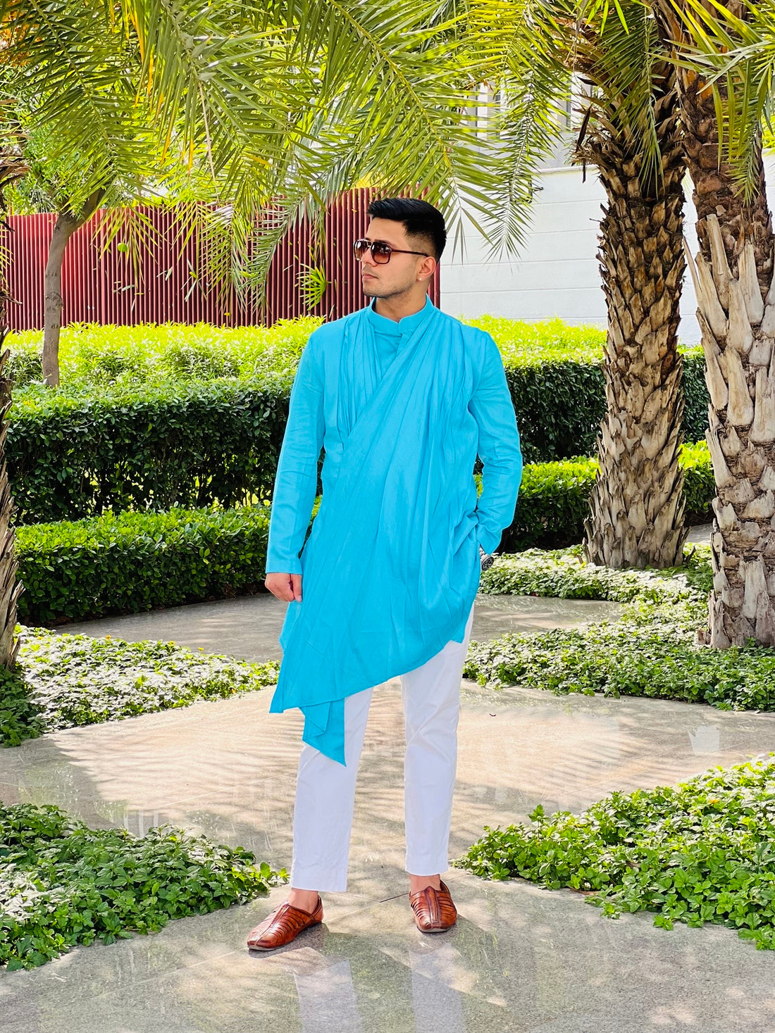 Menswear Turqouise Drape Kurta