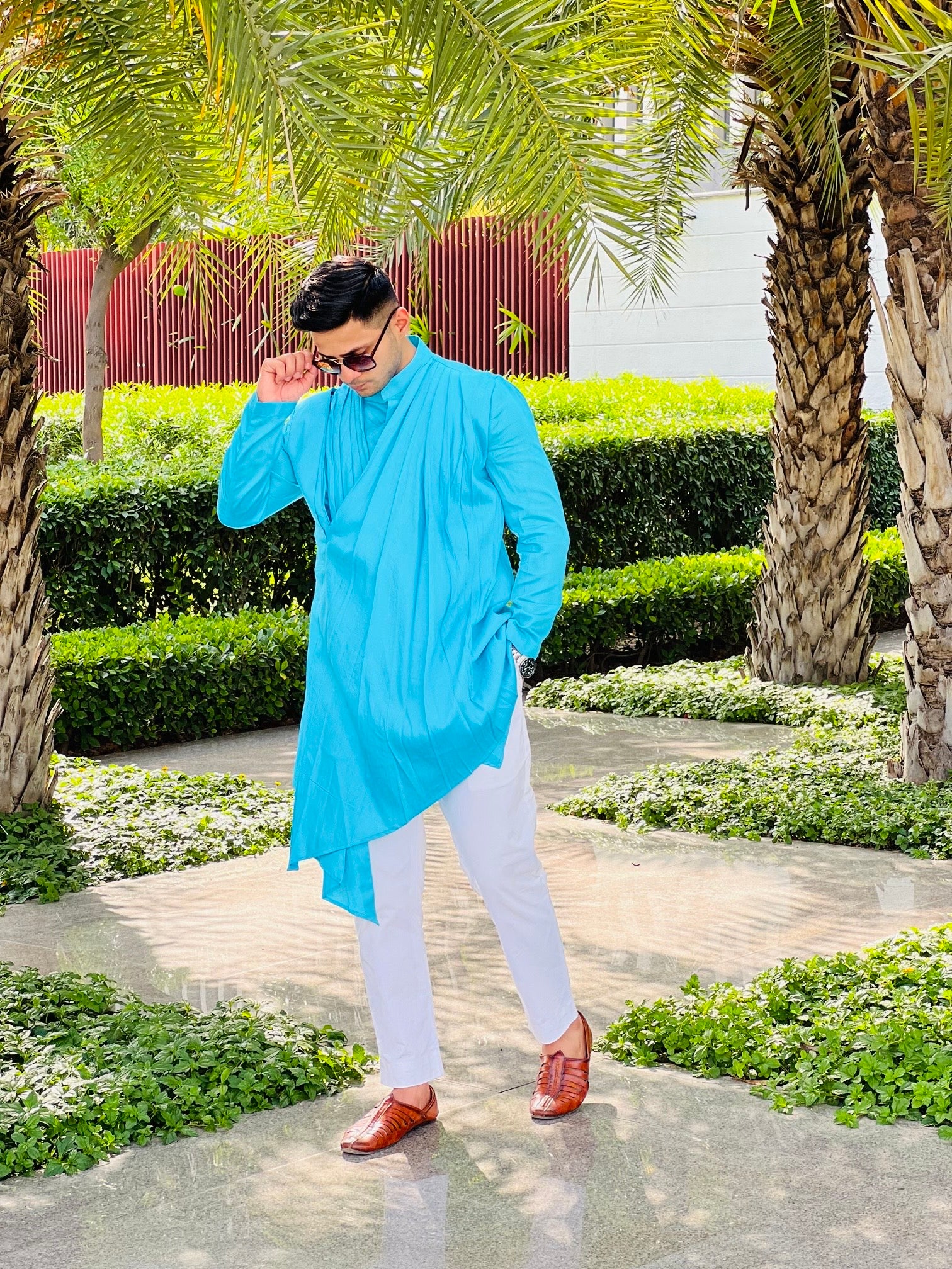 Menswear Turqouise Drape Kurta