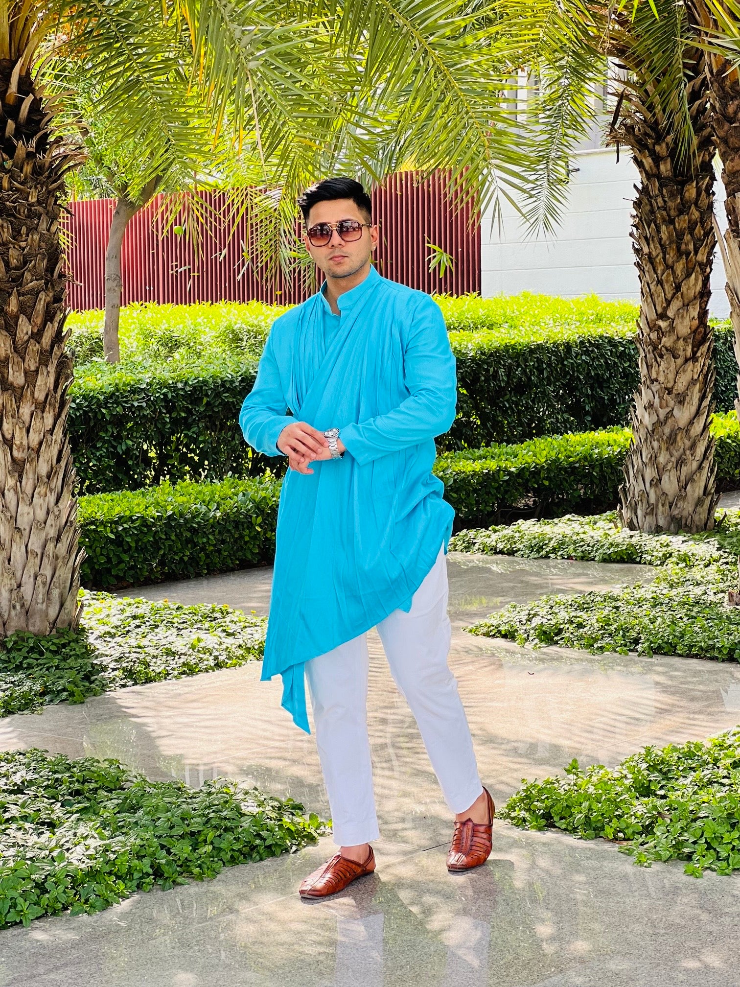 Menswear Turqouise Drape Kurta