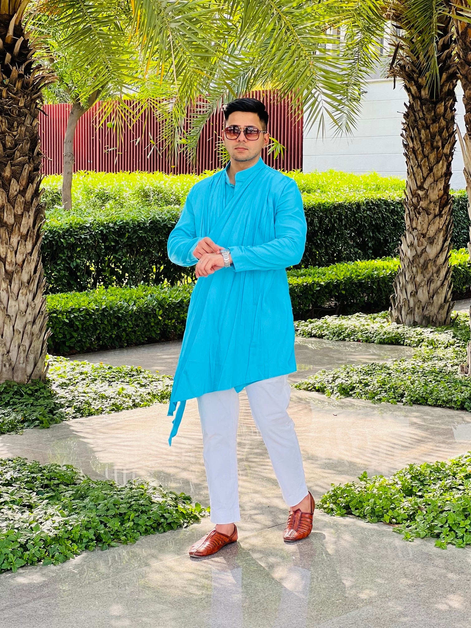 Menswear Turqouise Drape Kurta