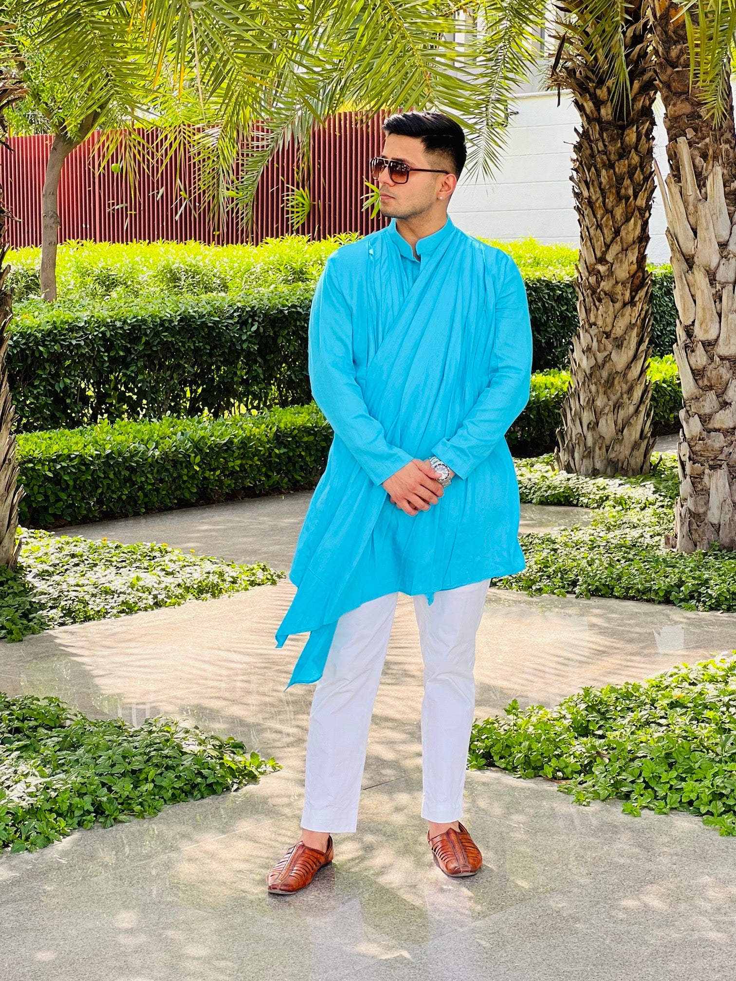 Menswear Turqouise Drape Kurta