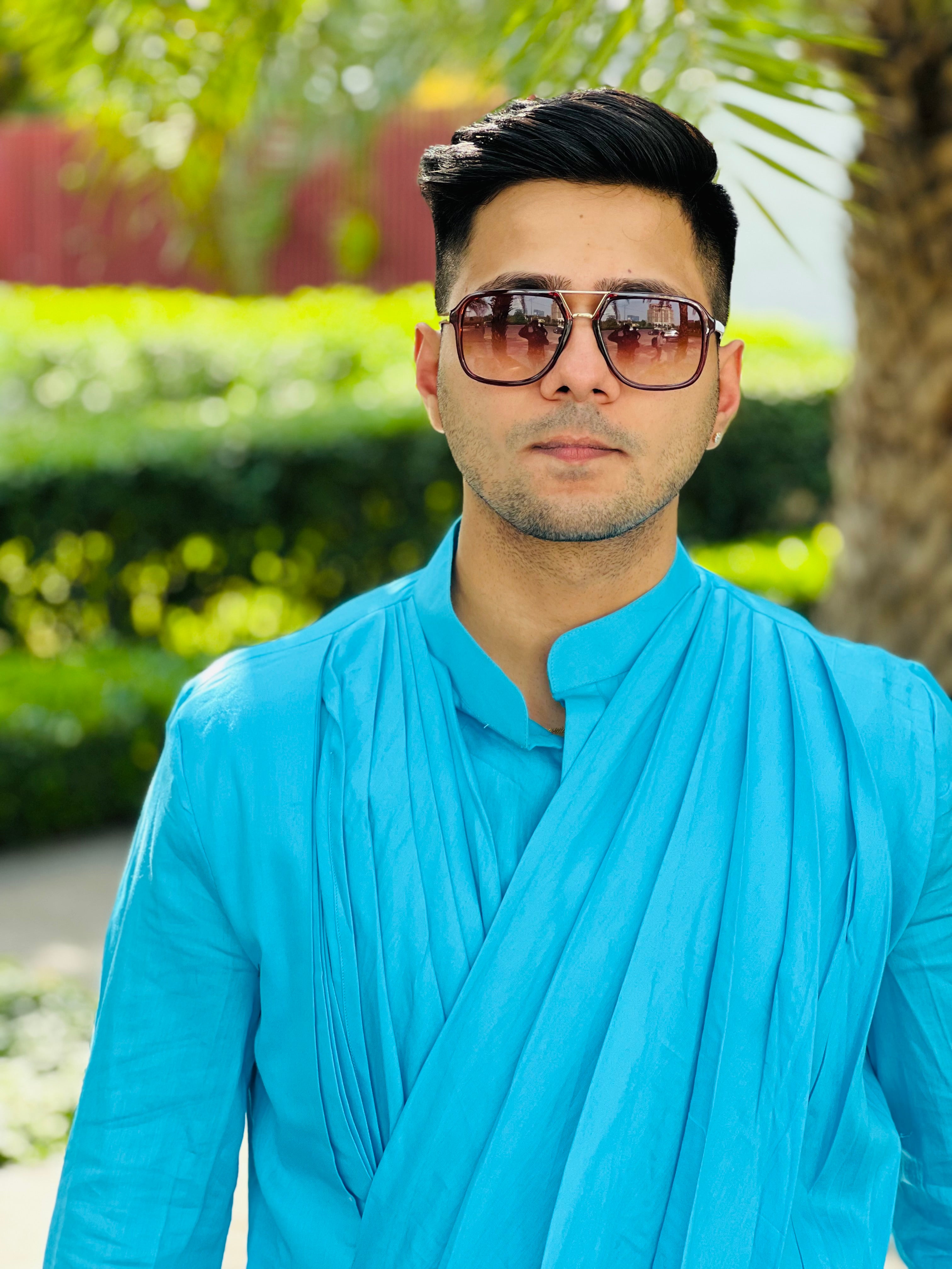 Menswear Turqouise Drape Kurta