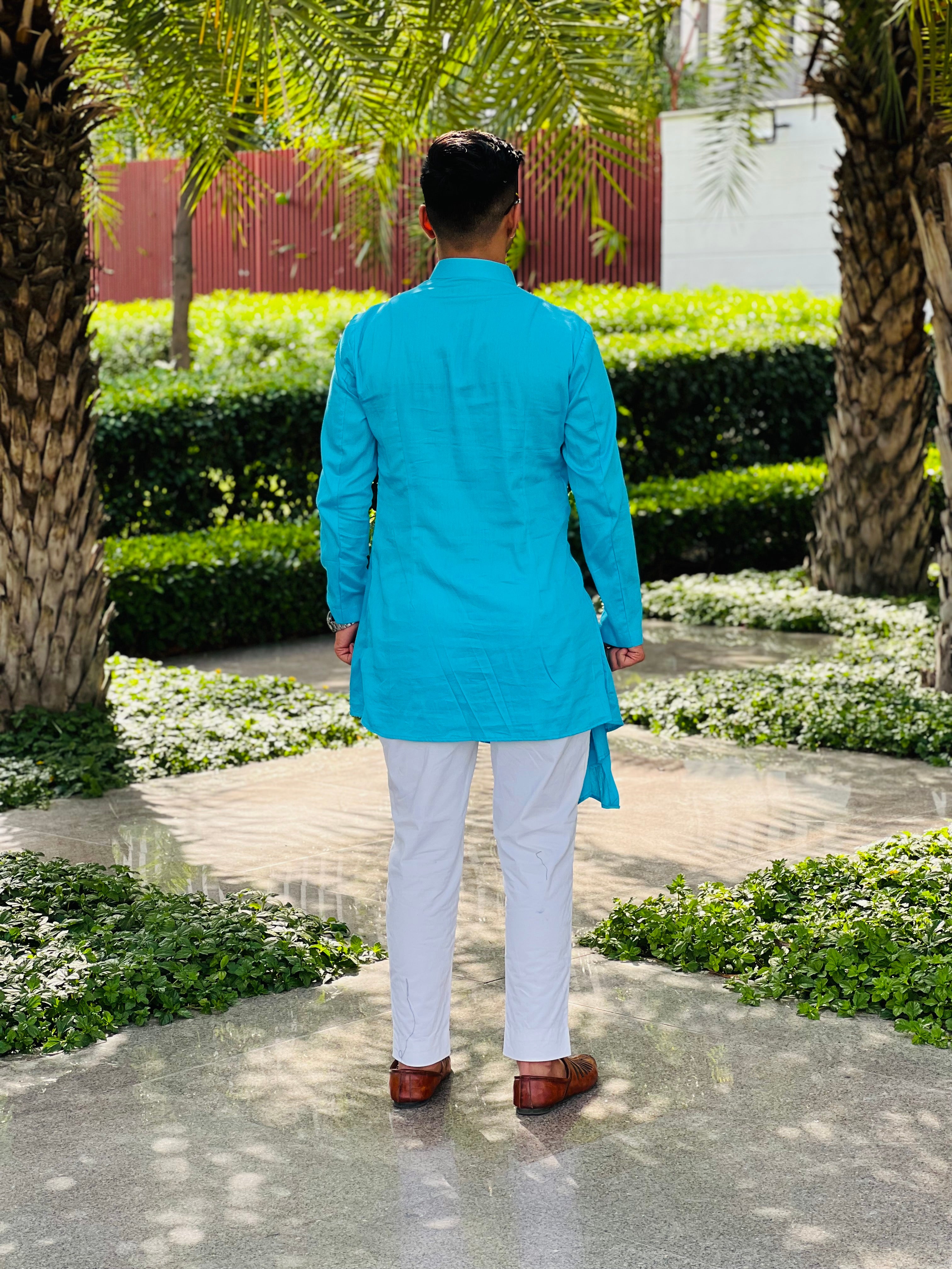 Menswear Turqouise Drape Kurta