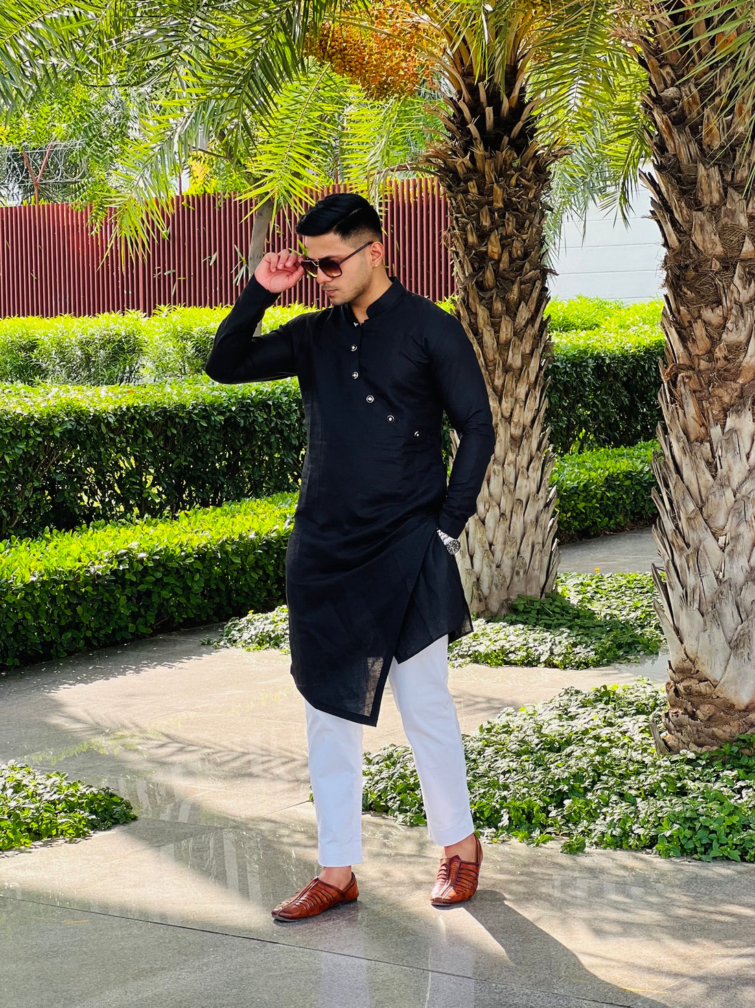 Menswear Black Linen Kurta