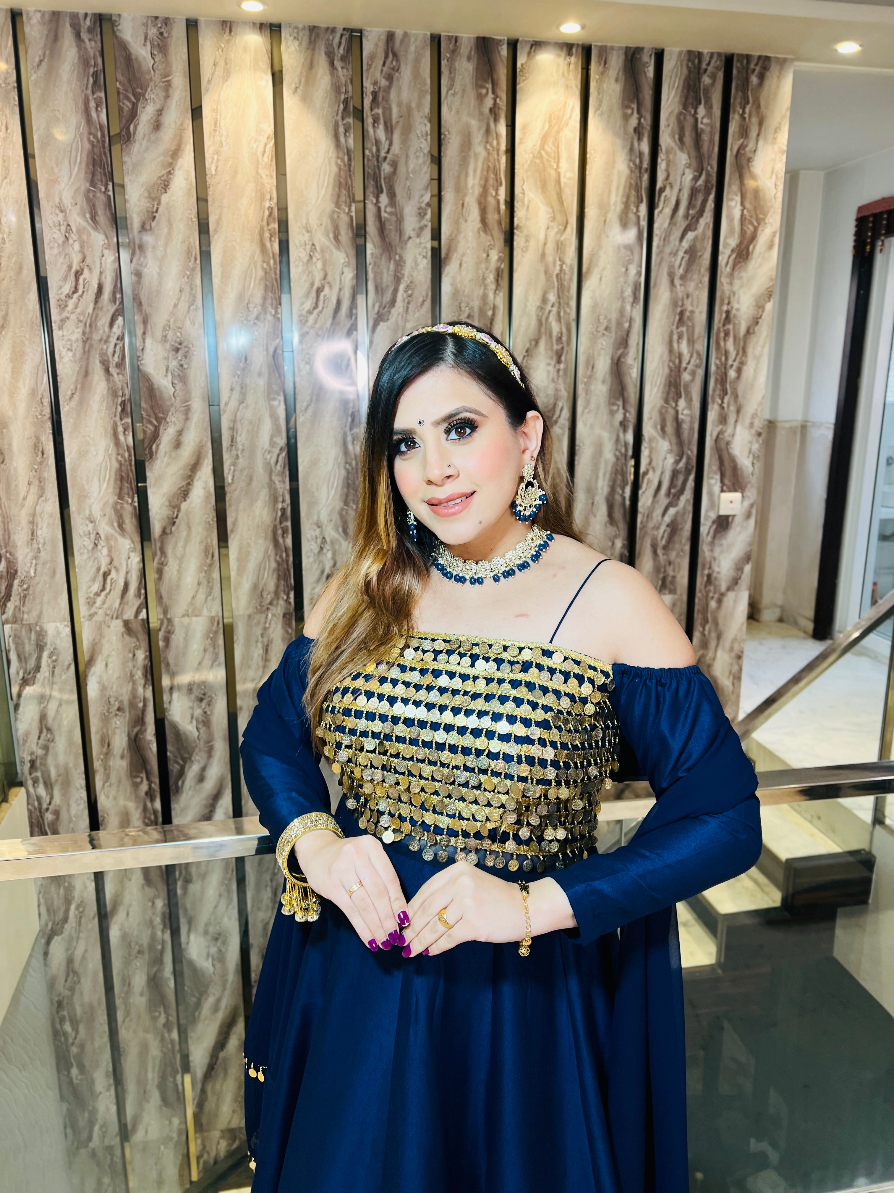 Navy Blue Silk Anarkali