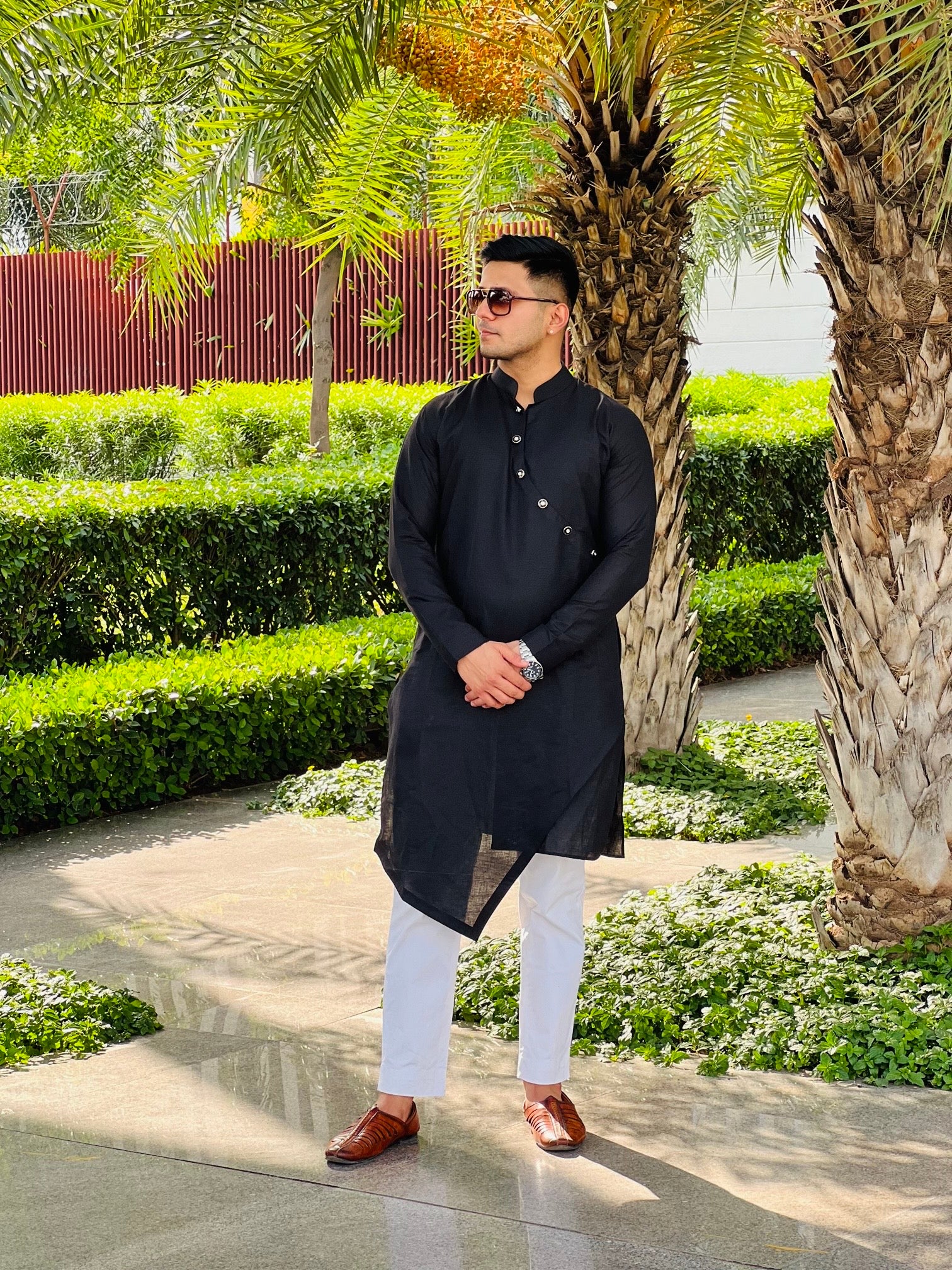 Menswear Black Linen Kurta