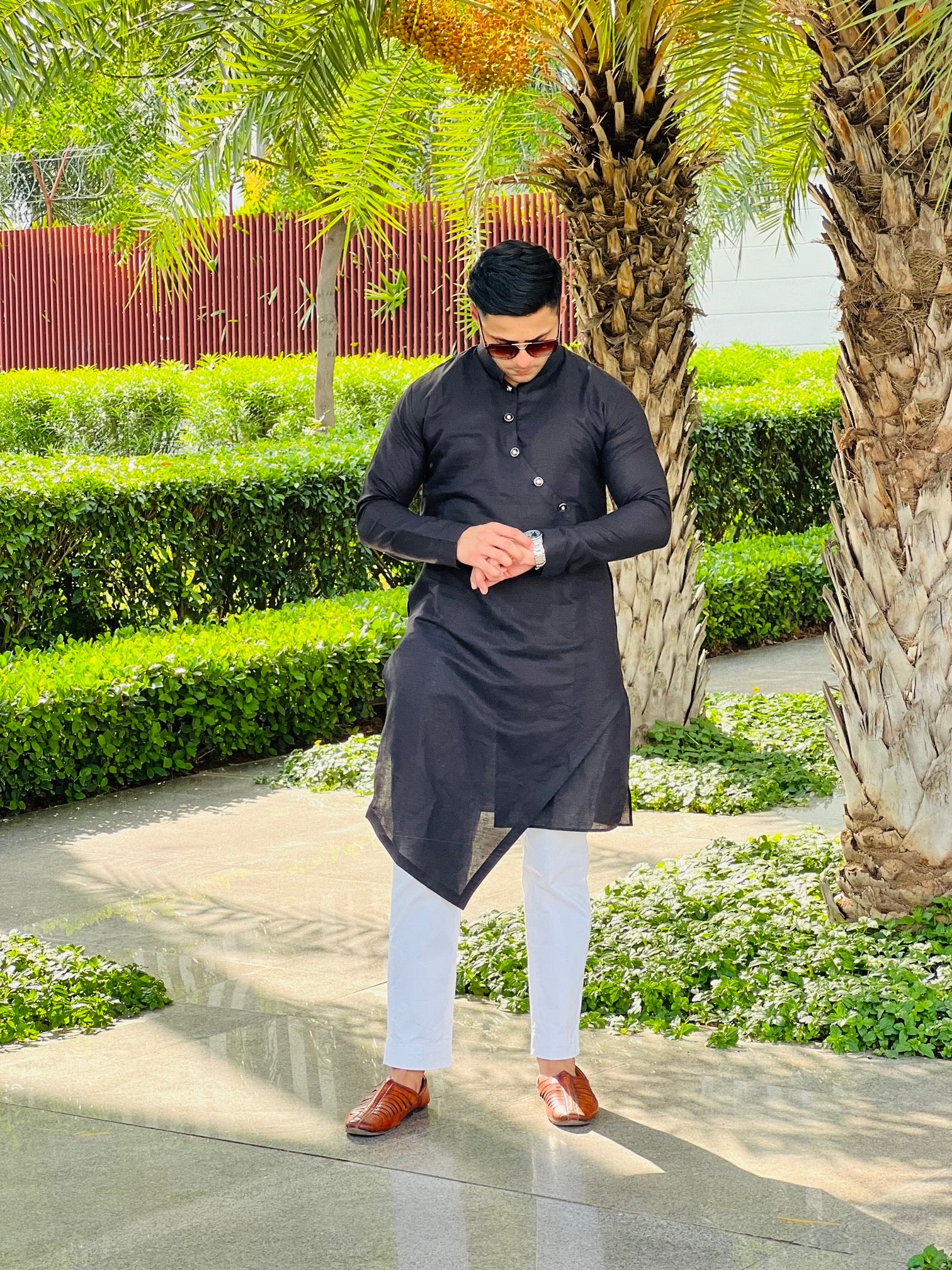 Menswear Black Linen Kurta