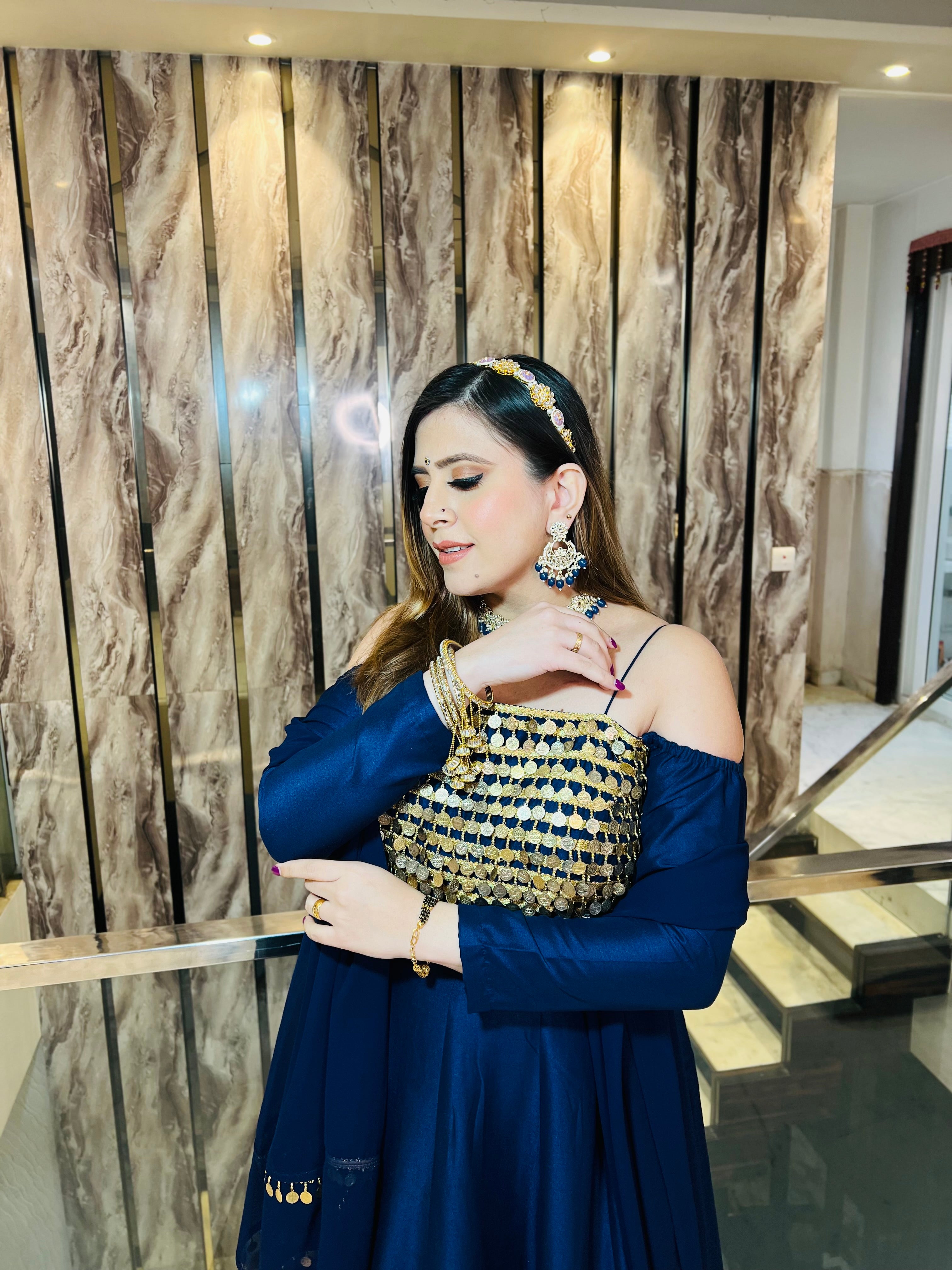 Navy Blue Silk Anarkali