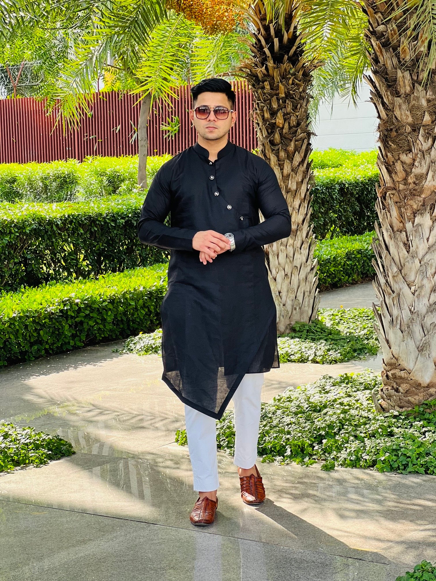 Menswear Black Linen Kurta