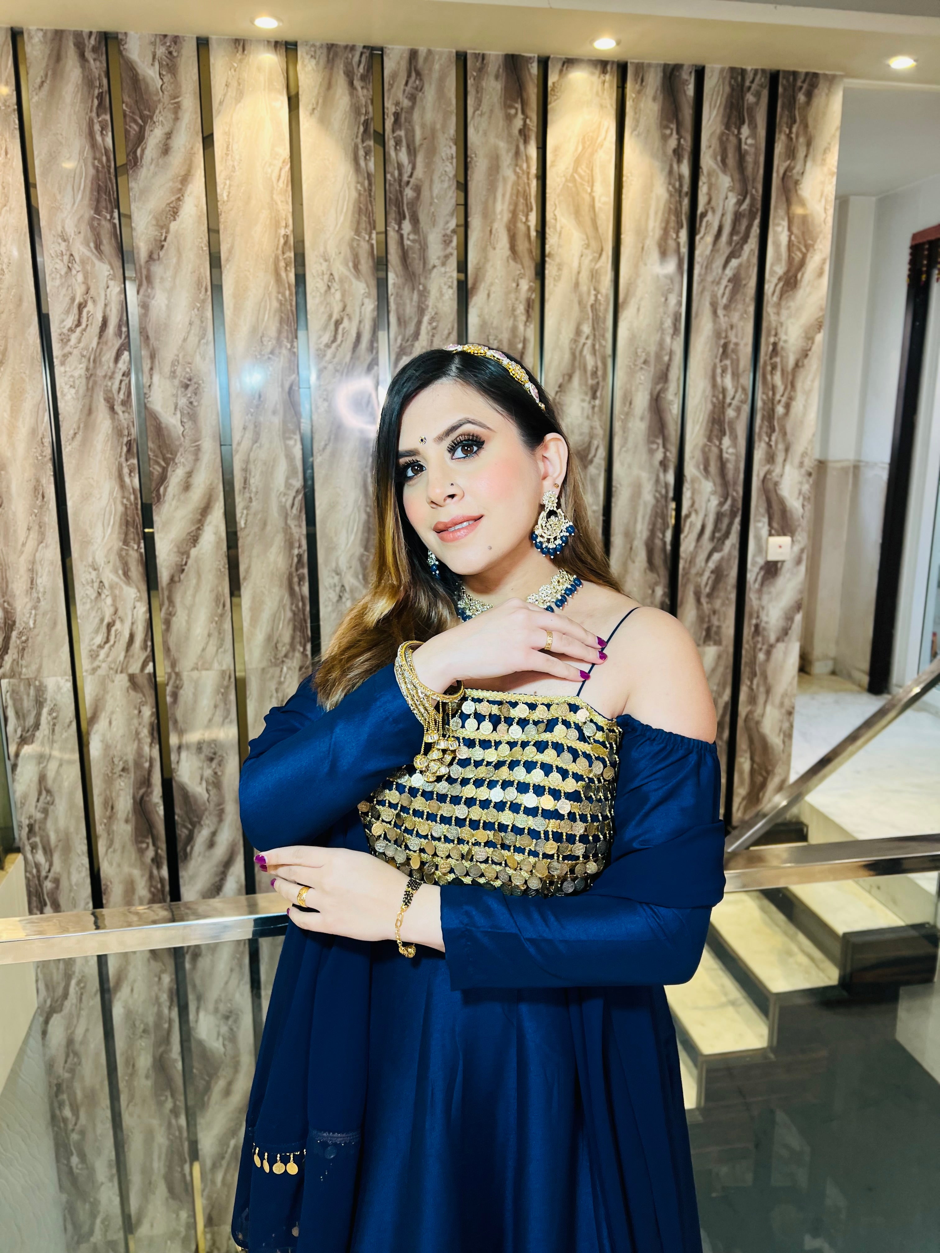 Navy Blue Silk Anarkali