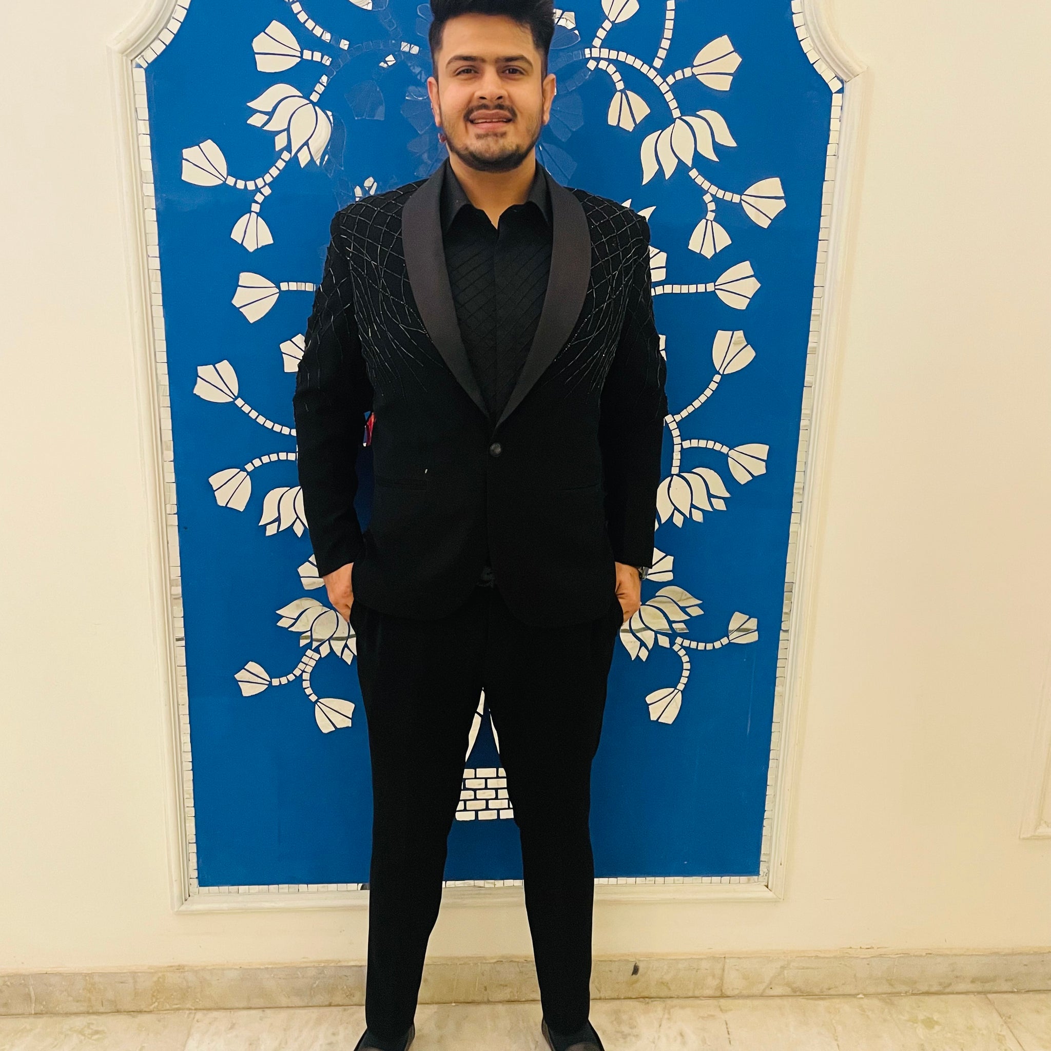 Black Embroidered Blazer Set