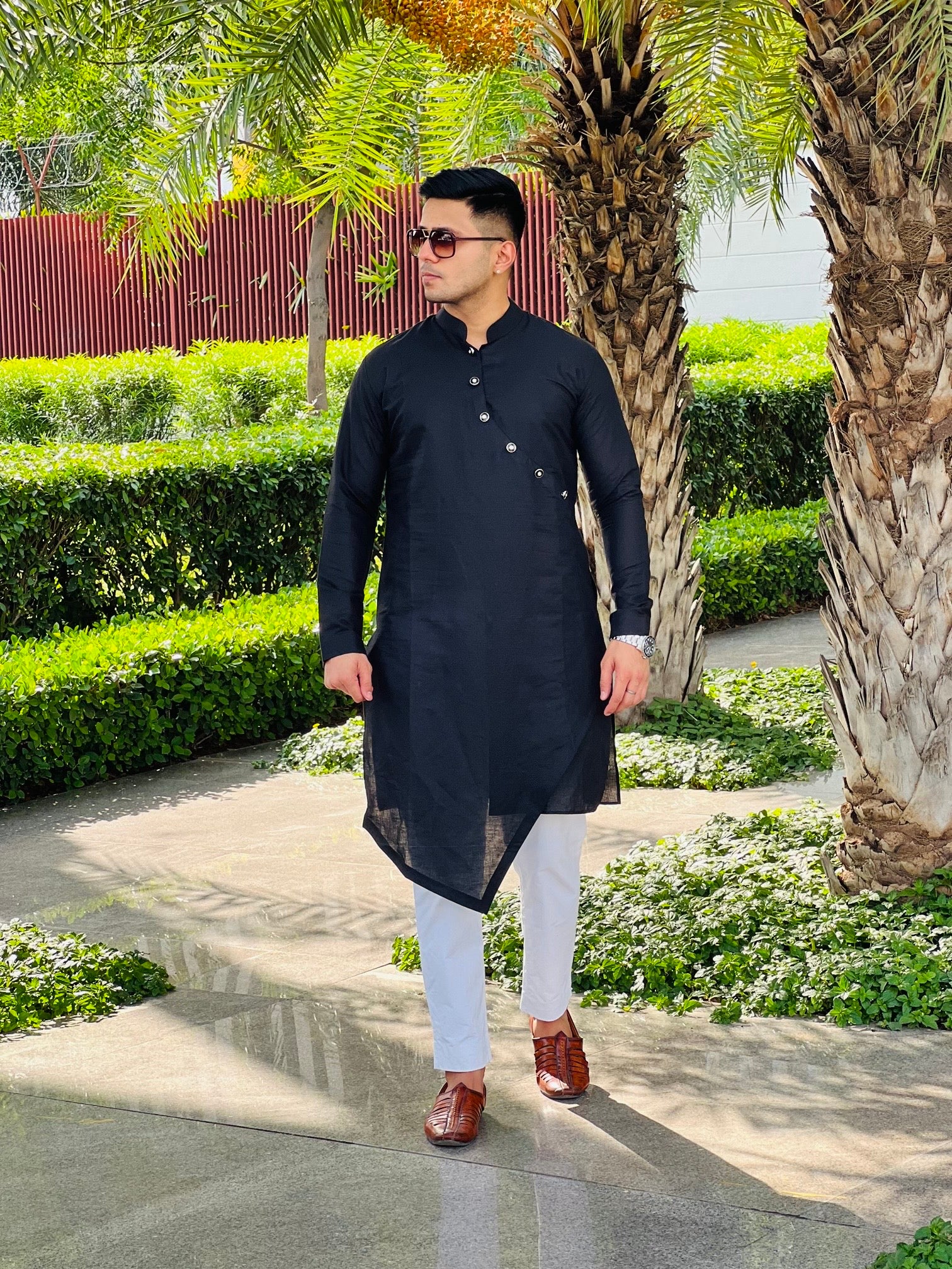 Menswear Black Linen Kurta
