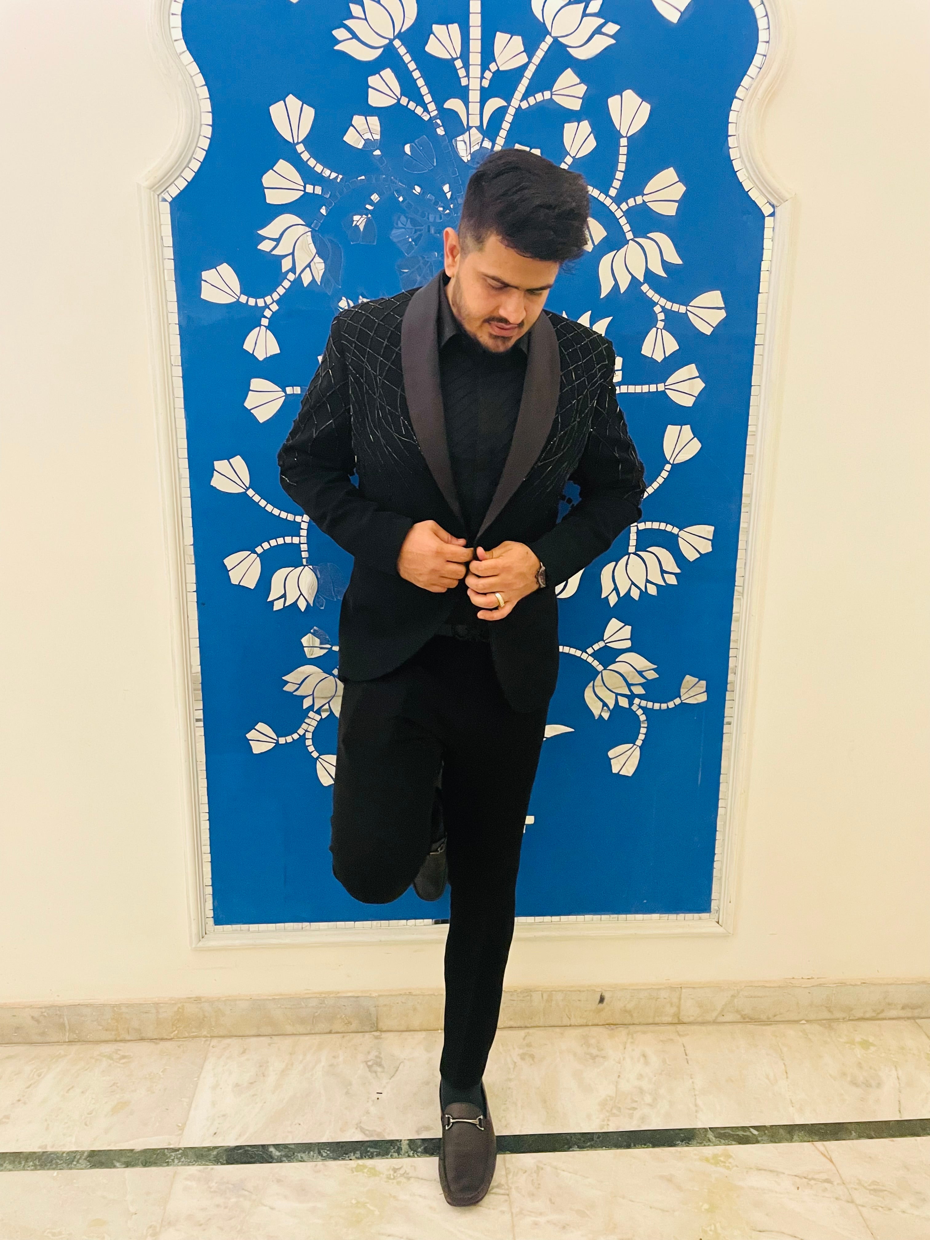 Black Embroidered Blazer Set