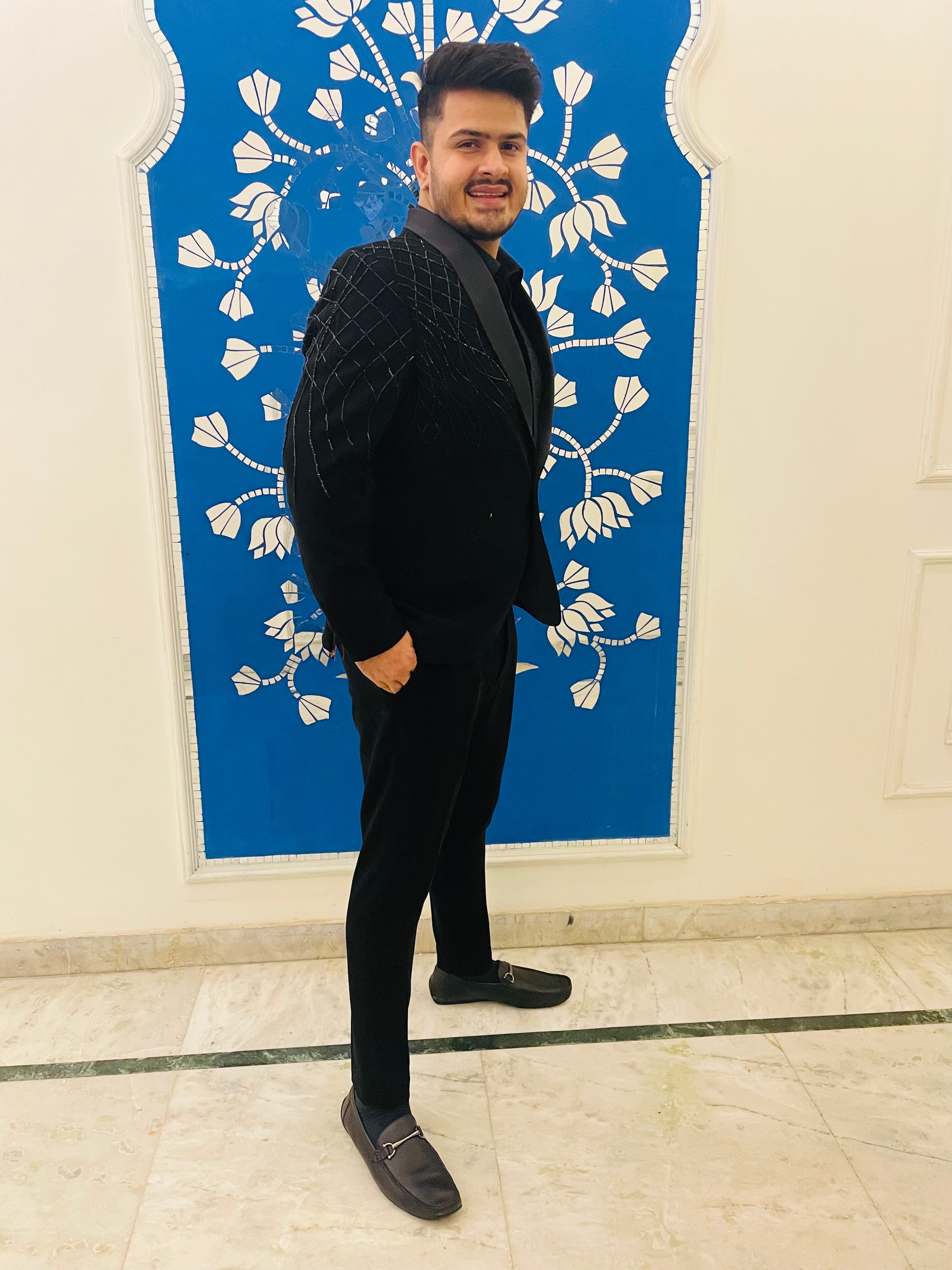 Black Embroidered Blazer Set