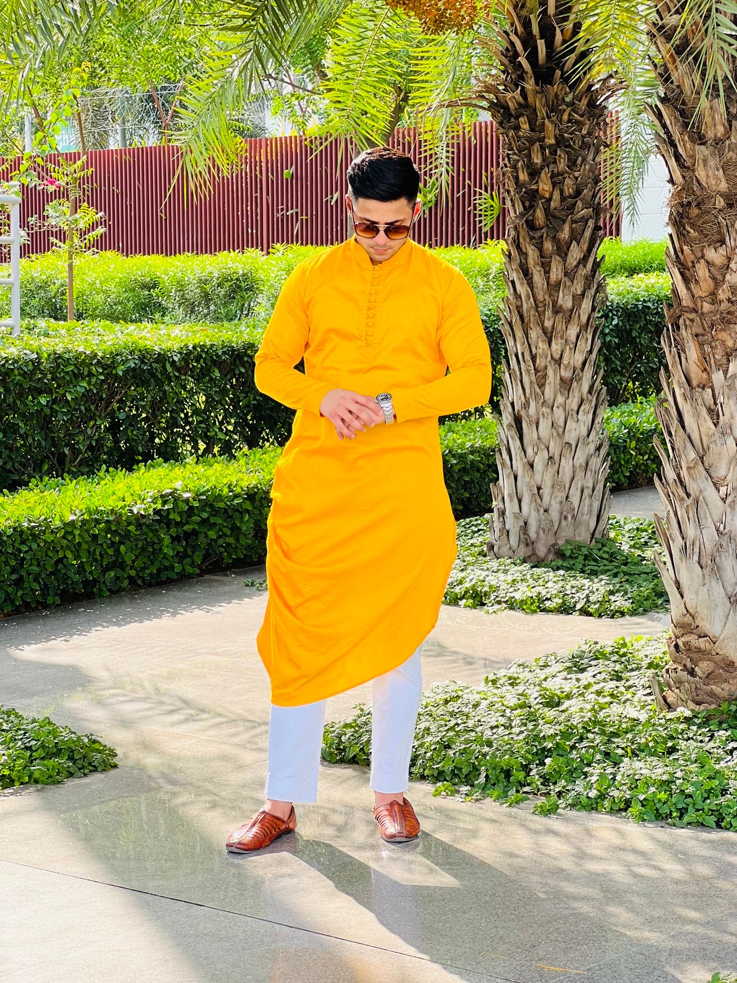 Menswear Yellow Draped Kurta