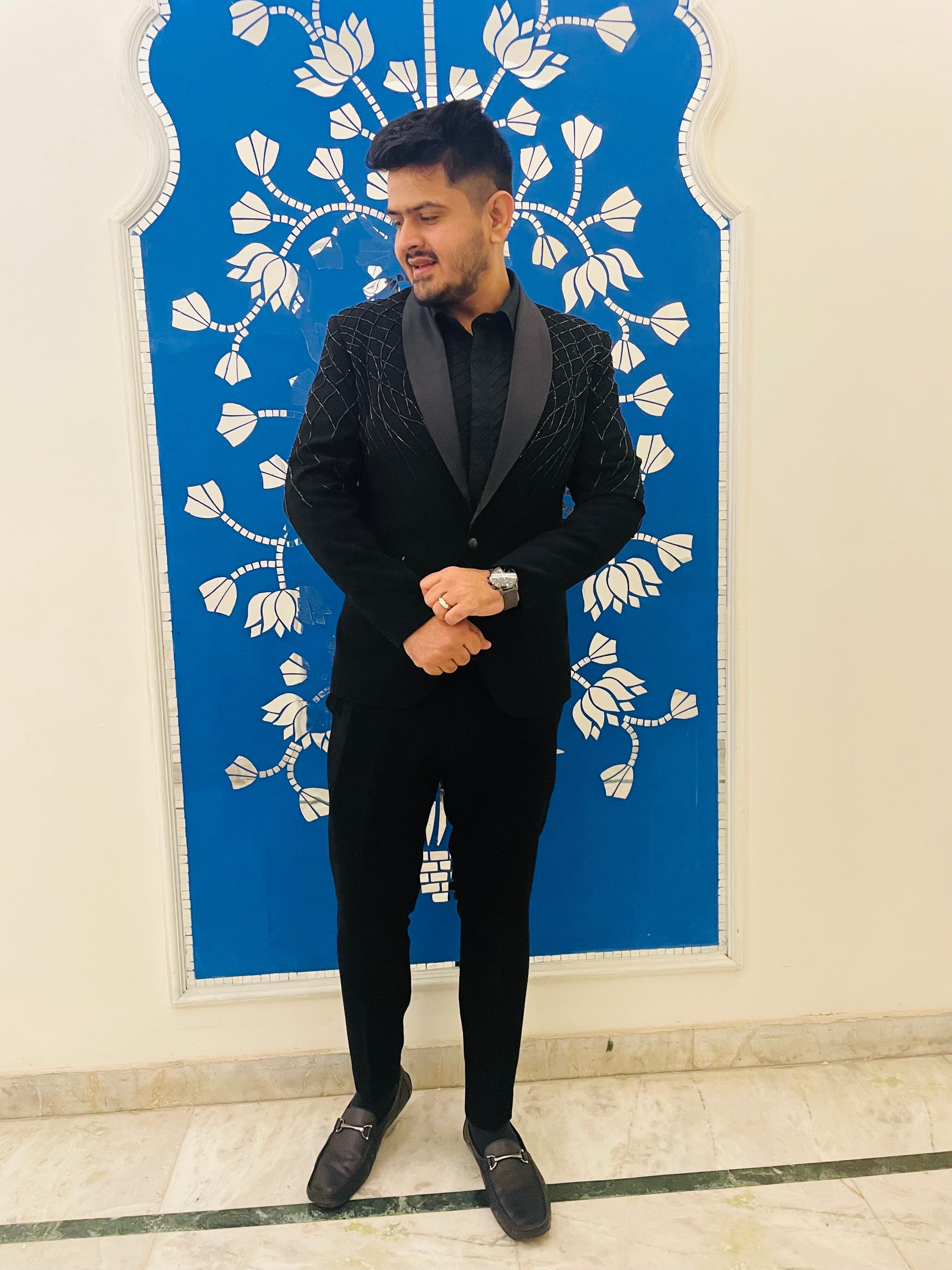 Black Embroidered Blazer Set