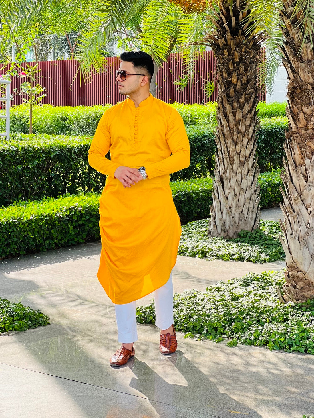 Menswear Yellow Draped Kurta