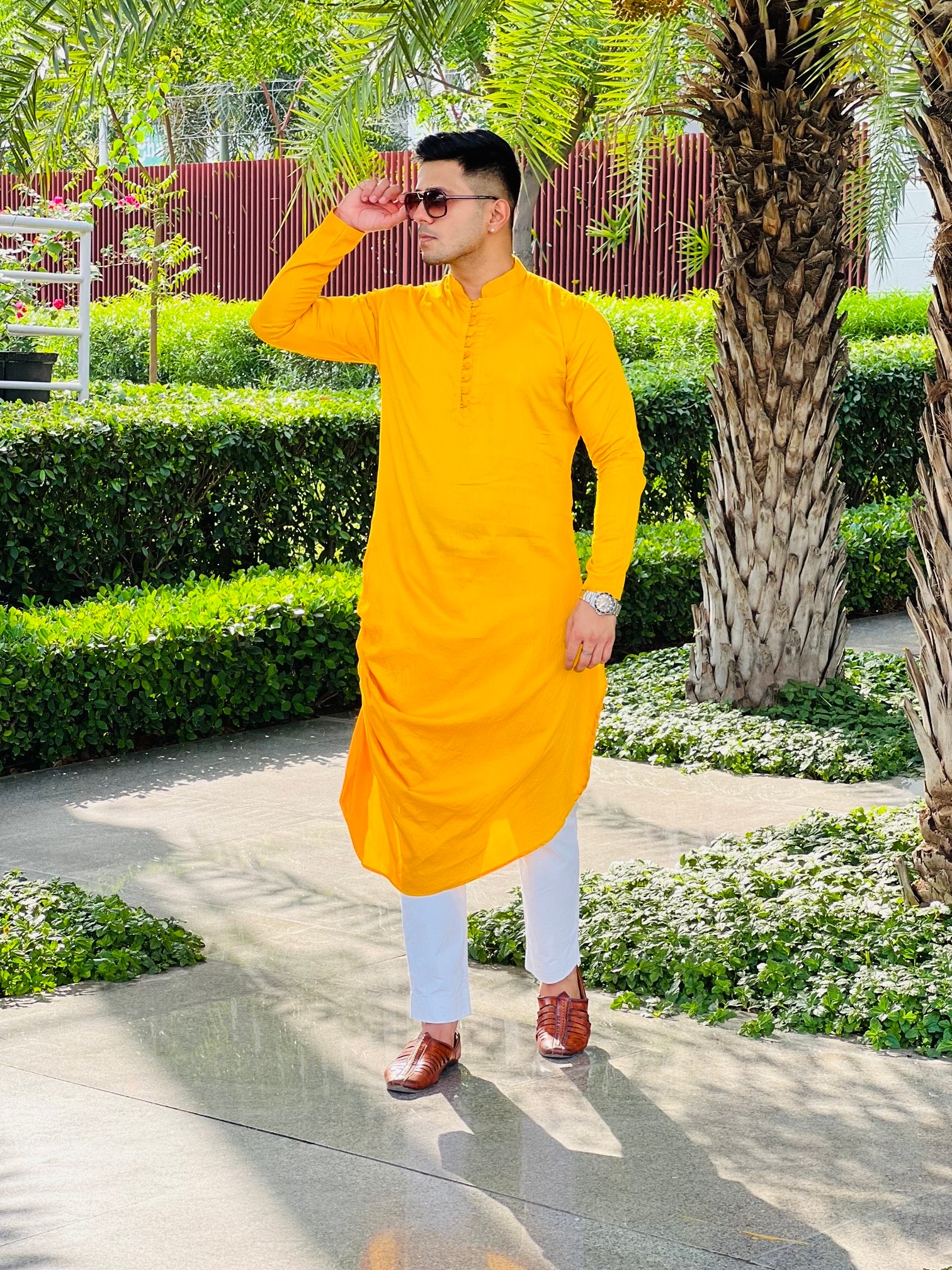 Menswear Yellow Draped Kurta