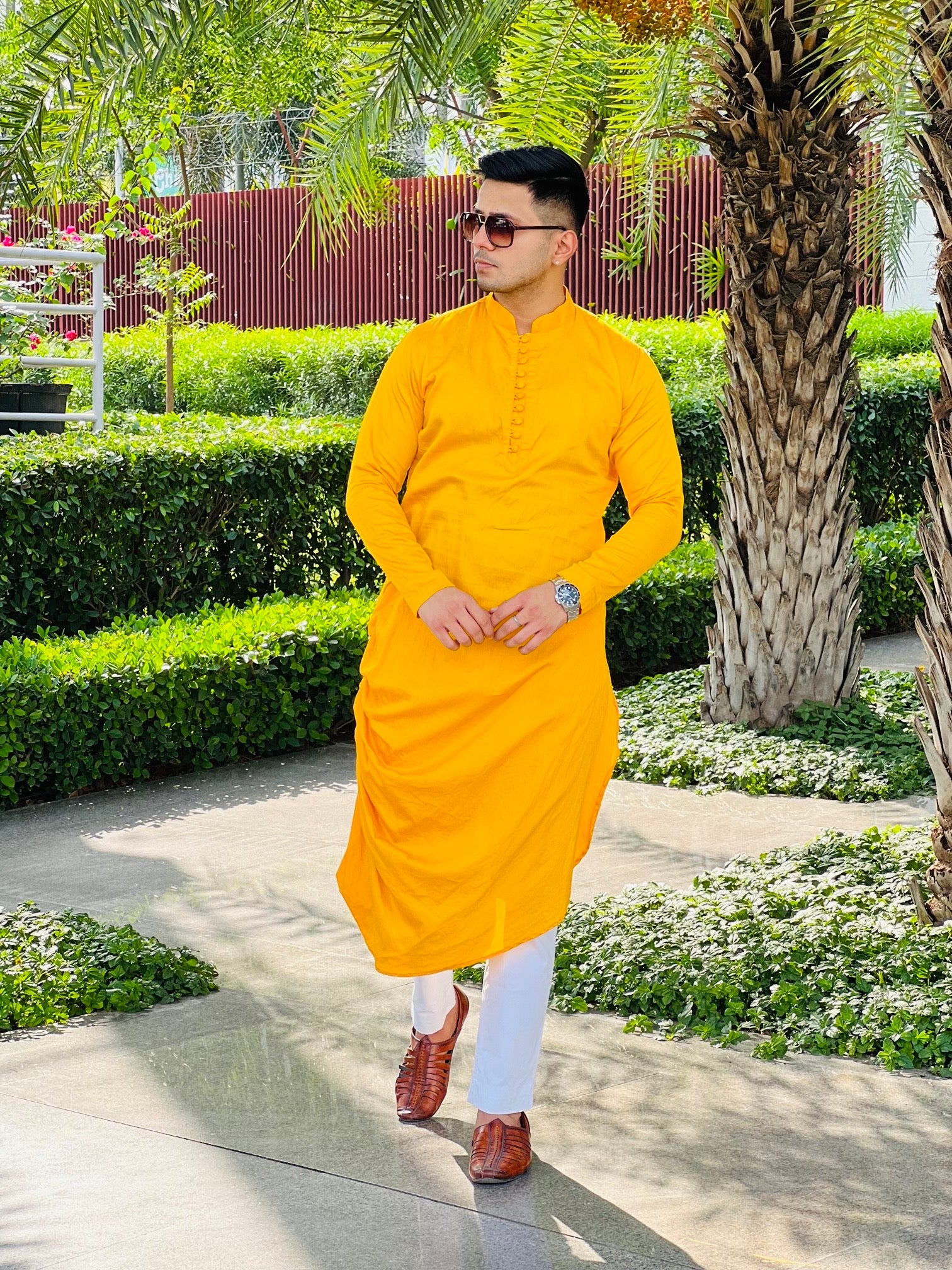 Menswear Yellow Draped Kurta