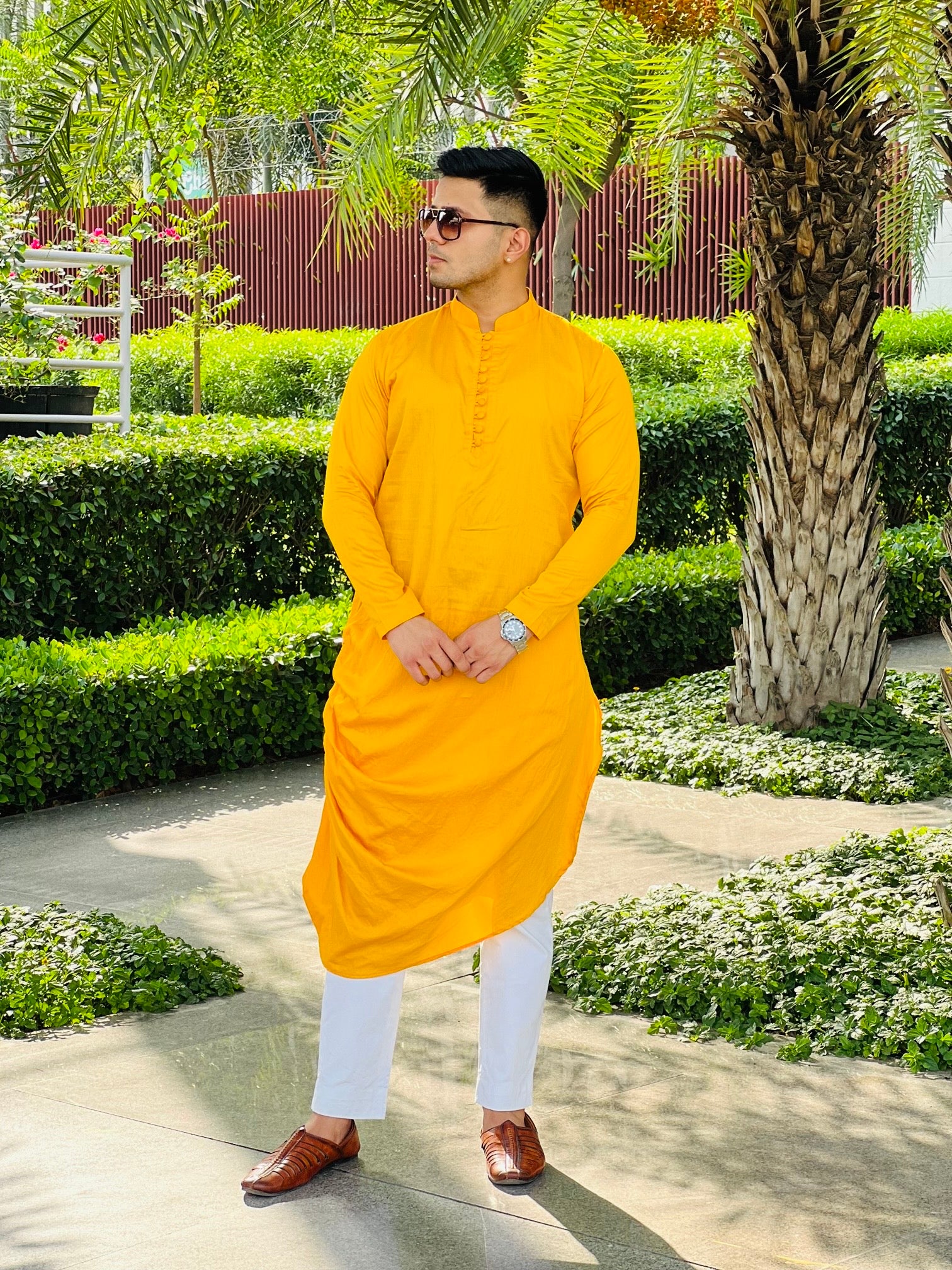 Menswear Yellow Draped Kurta