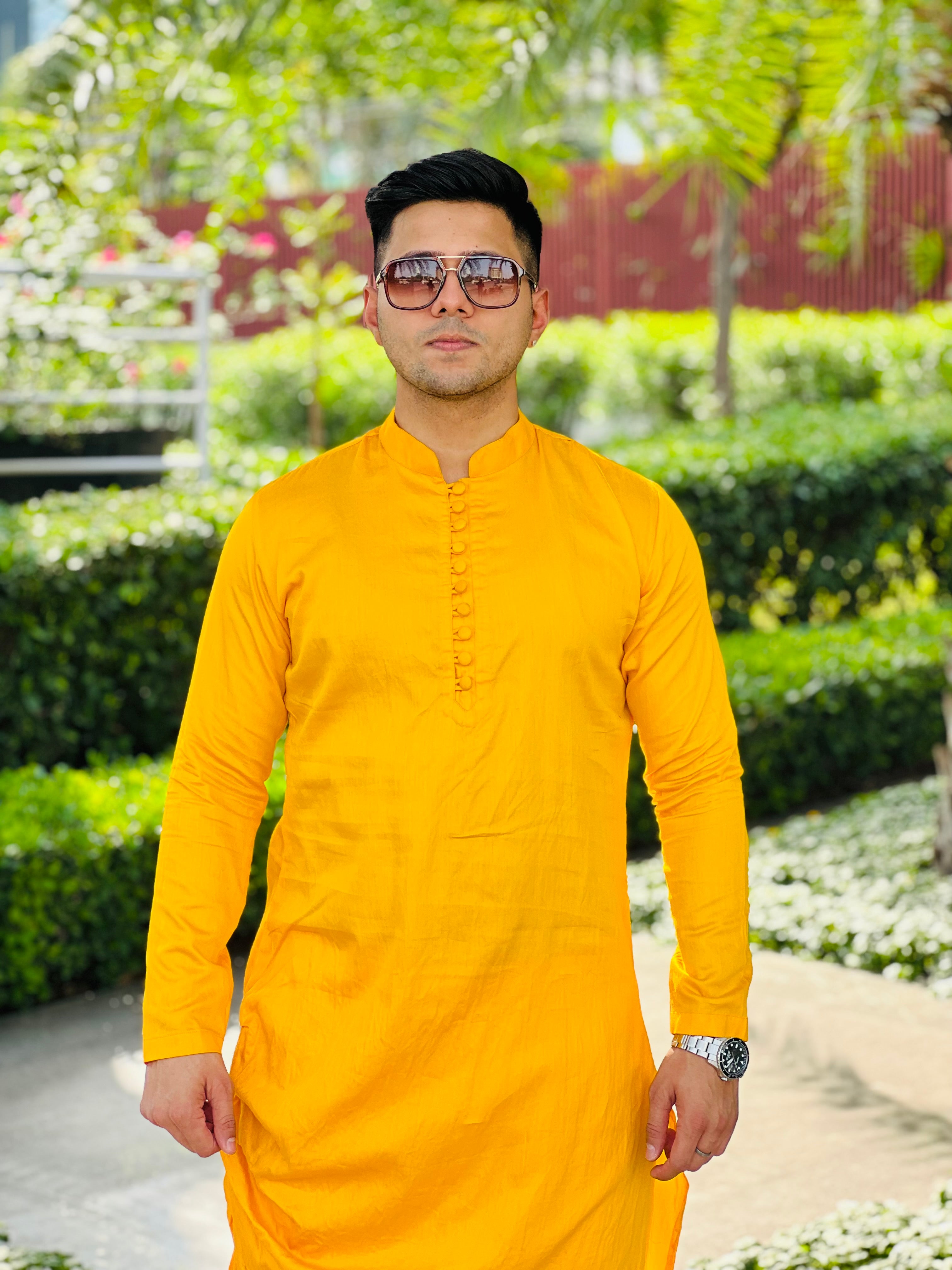 Menswear Yellow Draped Kurta