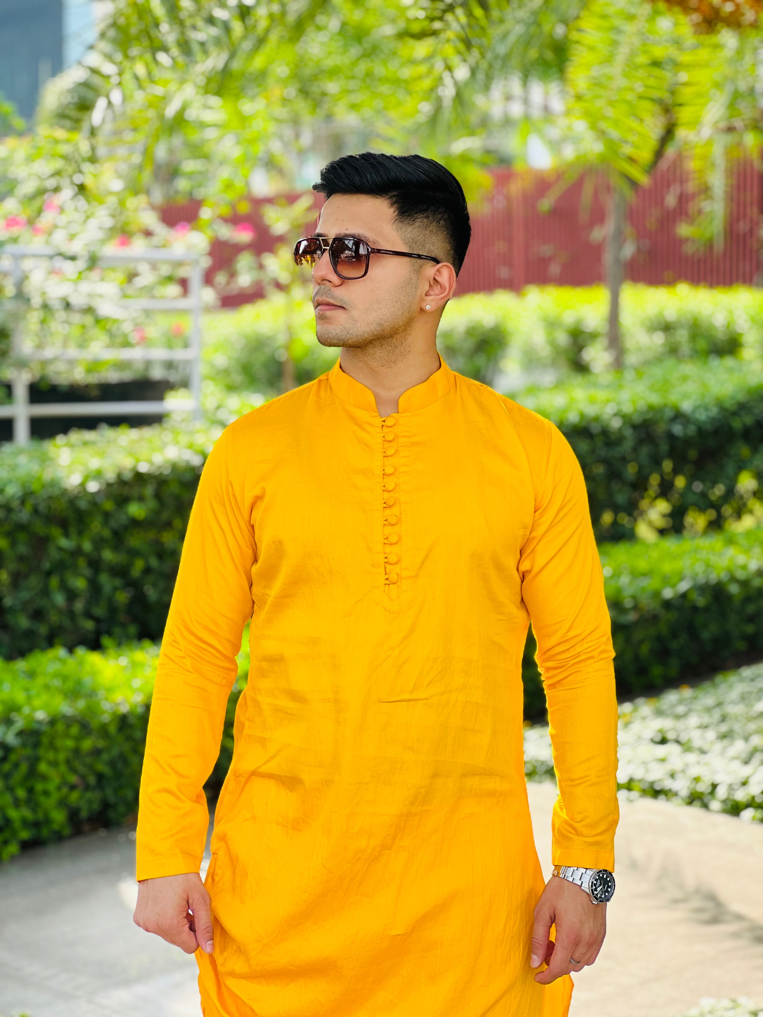 Menswear Yellow Draped Kurta