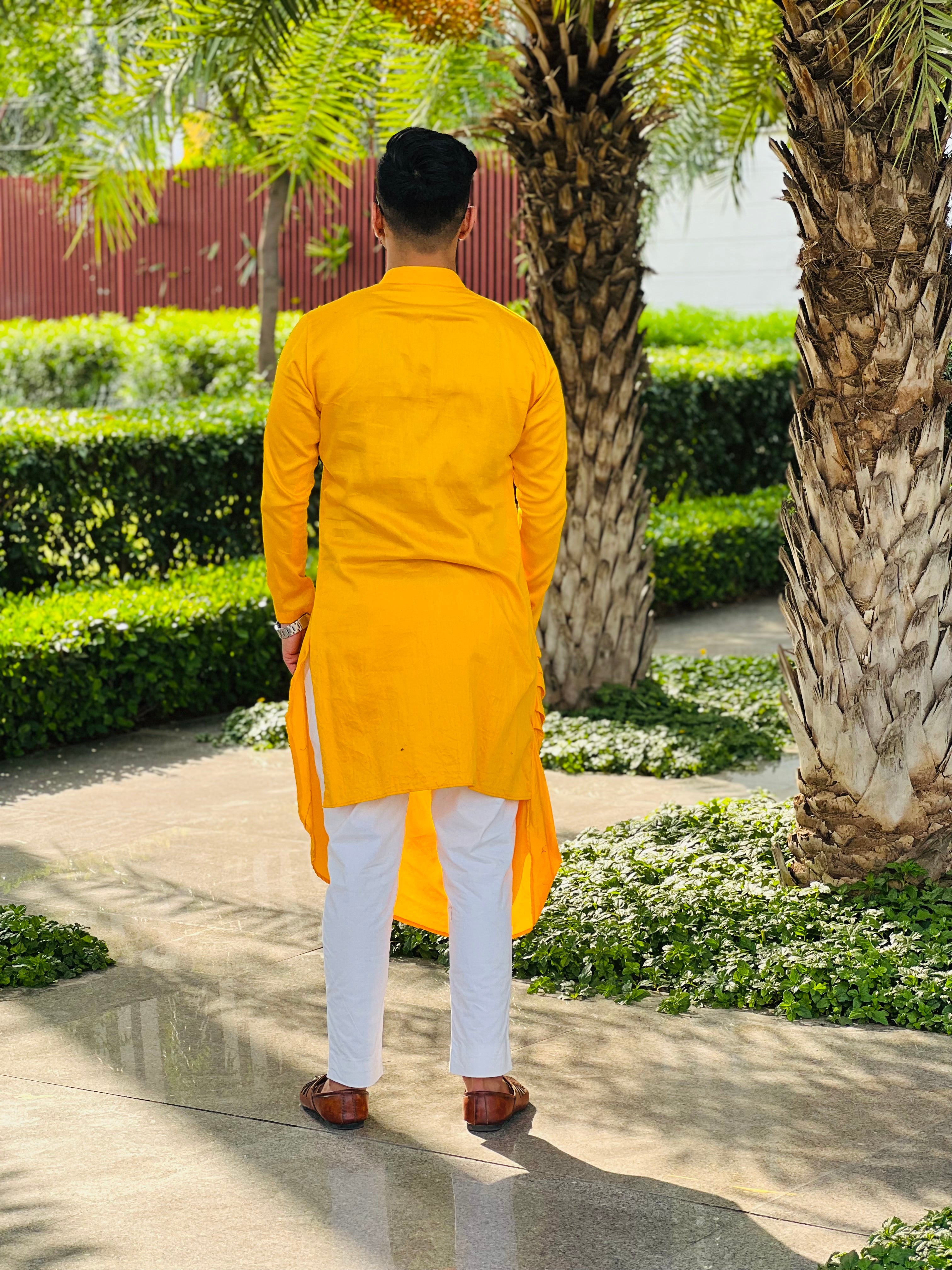 Menswear Yellow Draped Kurta