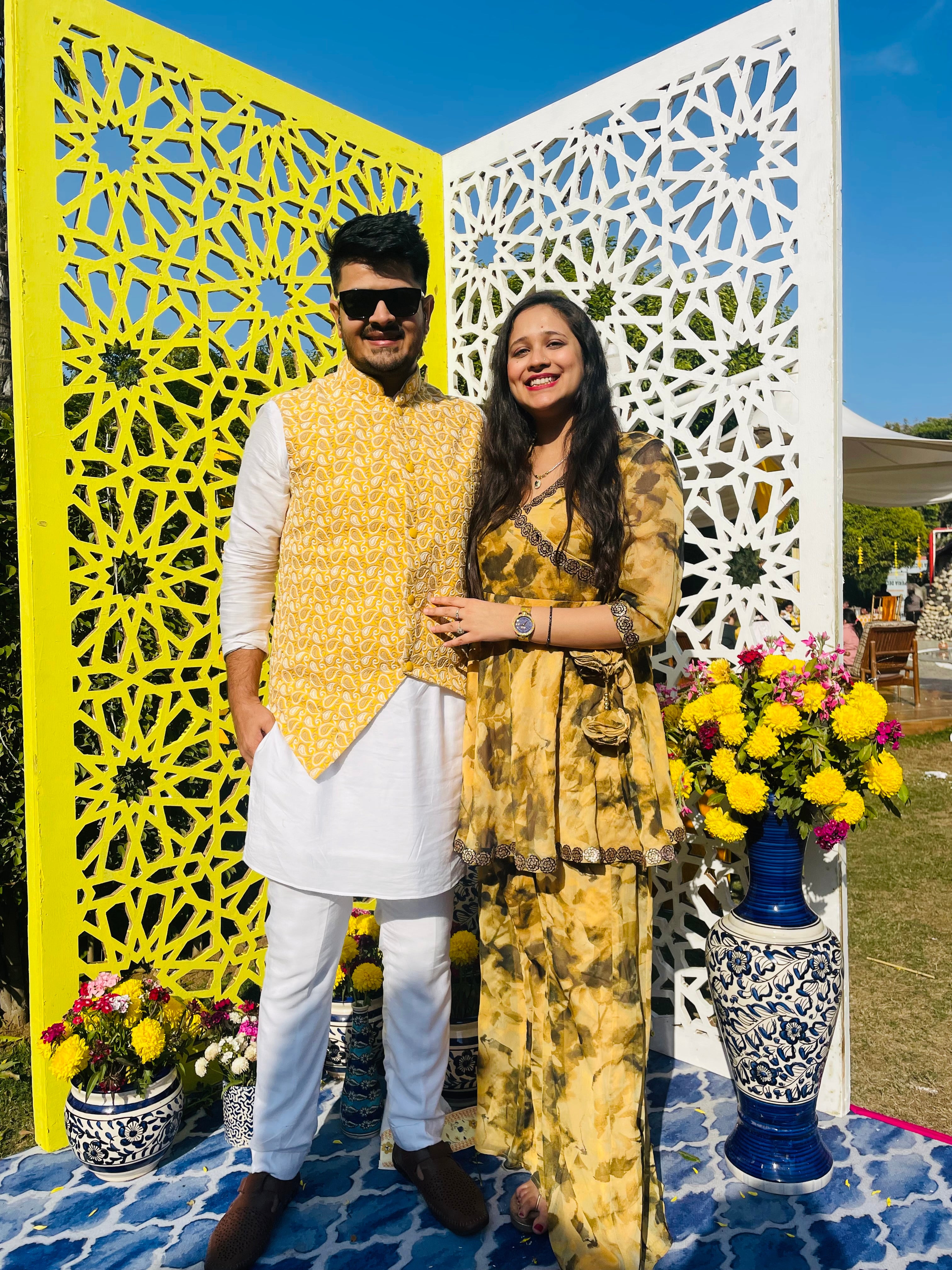 Menswear Yellow Waist Coat & White Kurta Set